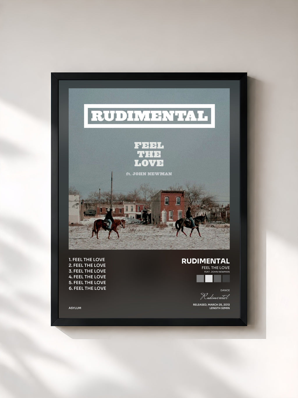#noir Tableau de l'album Feel the Love (feat. John Newman) de Rudimental, cadre noir, imprimé et encadré en France