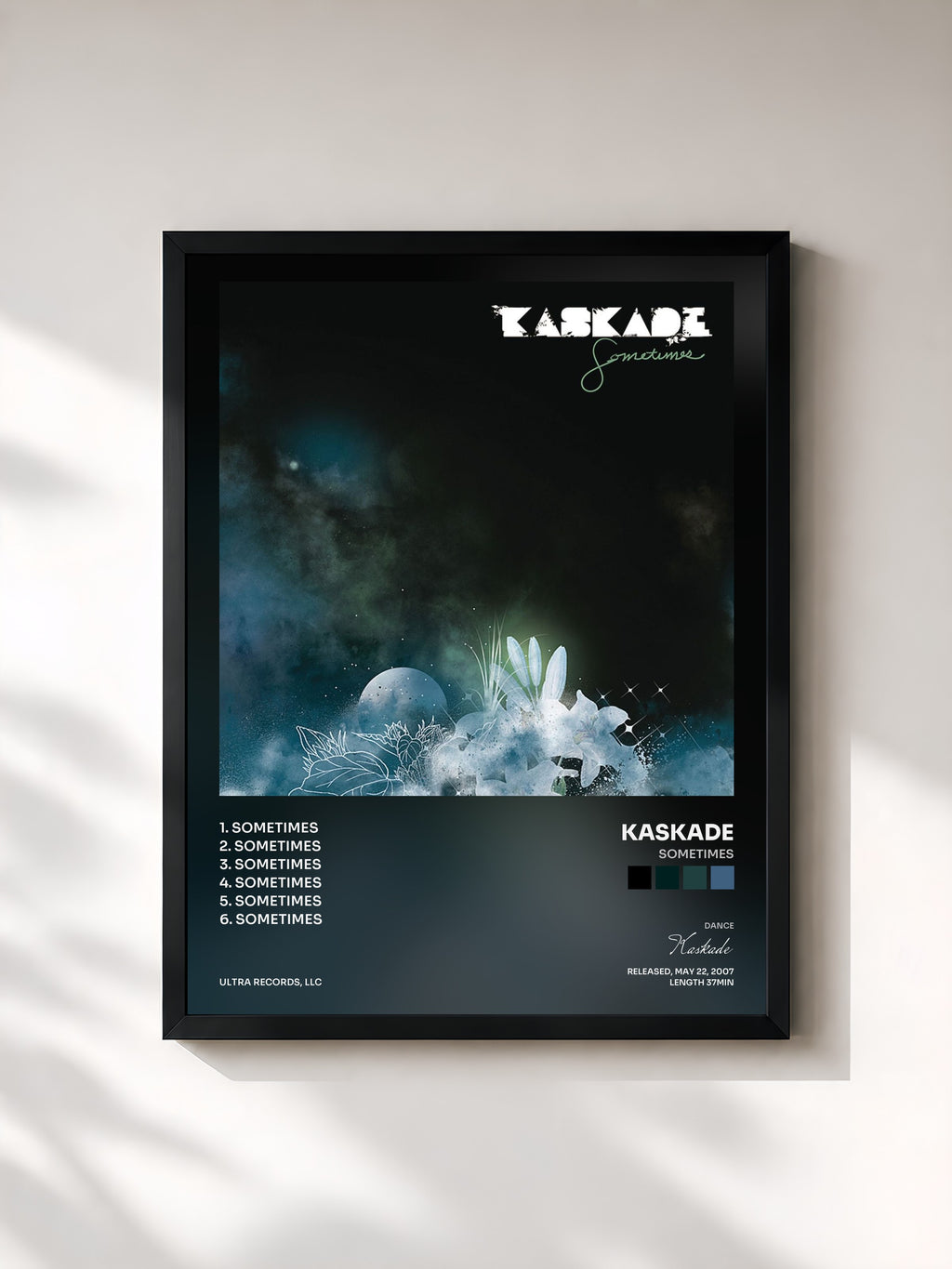 #noir Tableau de l'album Sometimes de Kaskade, cadre noir, imprimé et encadré en France