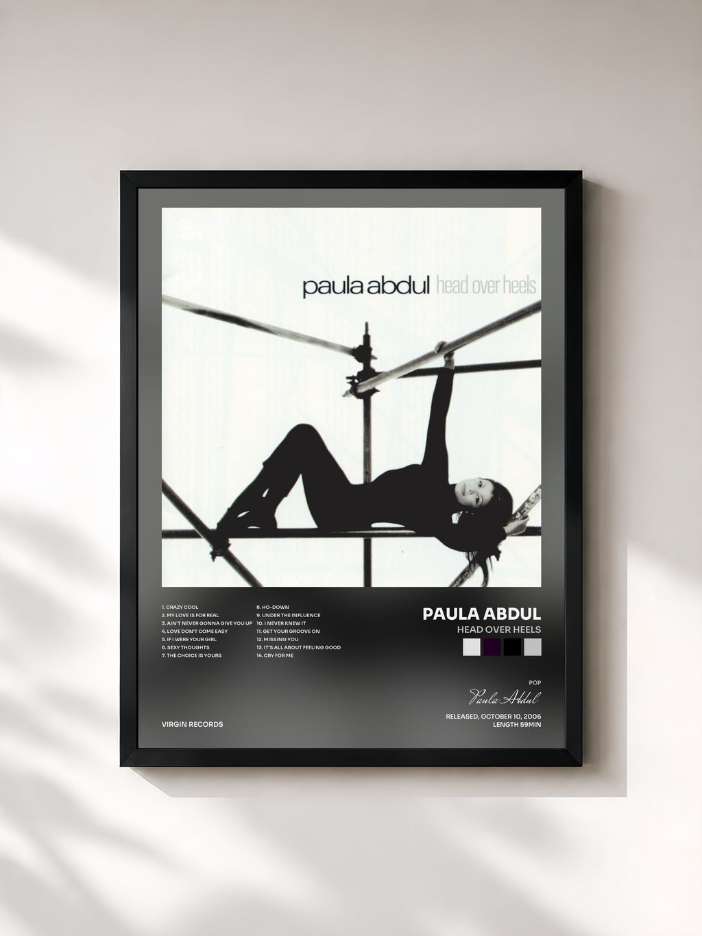 #noir Tableau de l'album Head Over Heels de Paula Abdul, cadre noir, imprimé et encadré en France