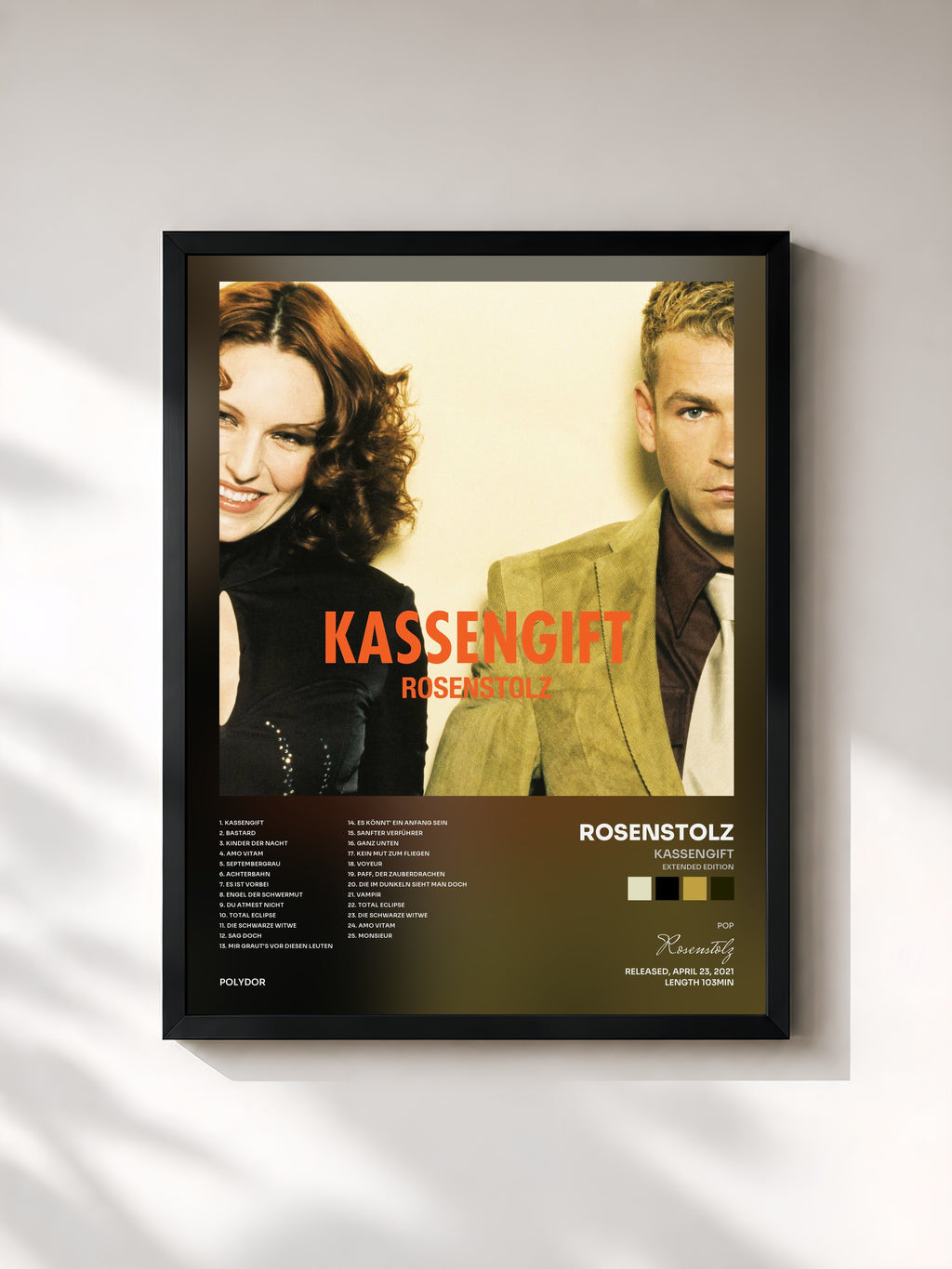 #noir Tableau de l'album Kassengift (Extended Edition) de Rosenstolz, cadre noir, imprimé et encadré en France