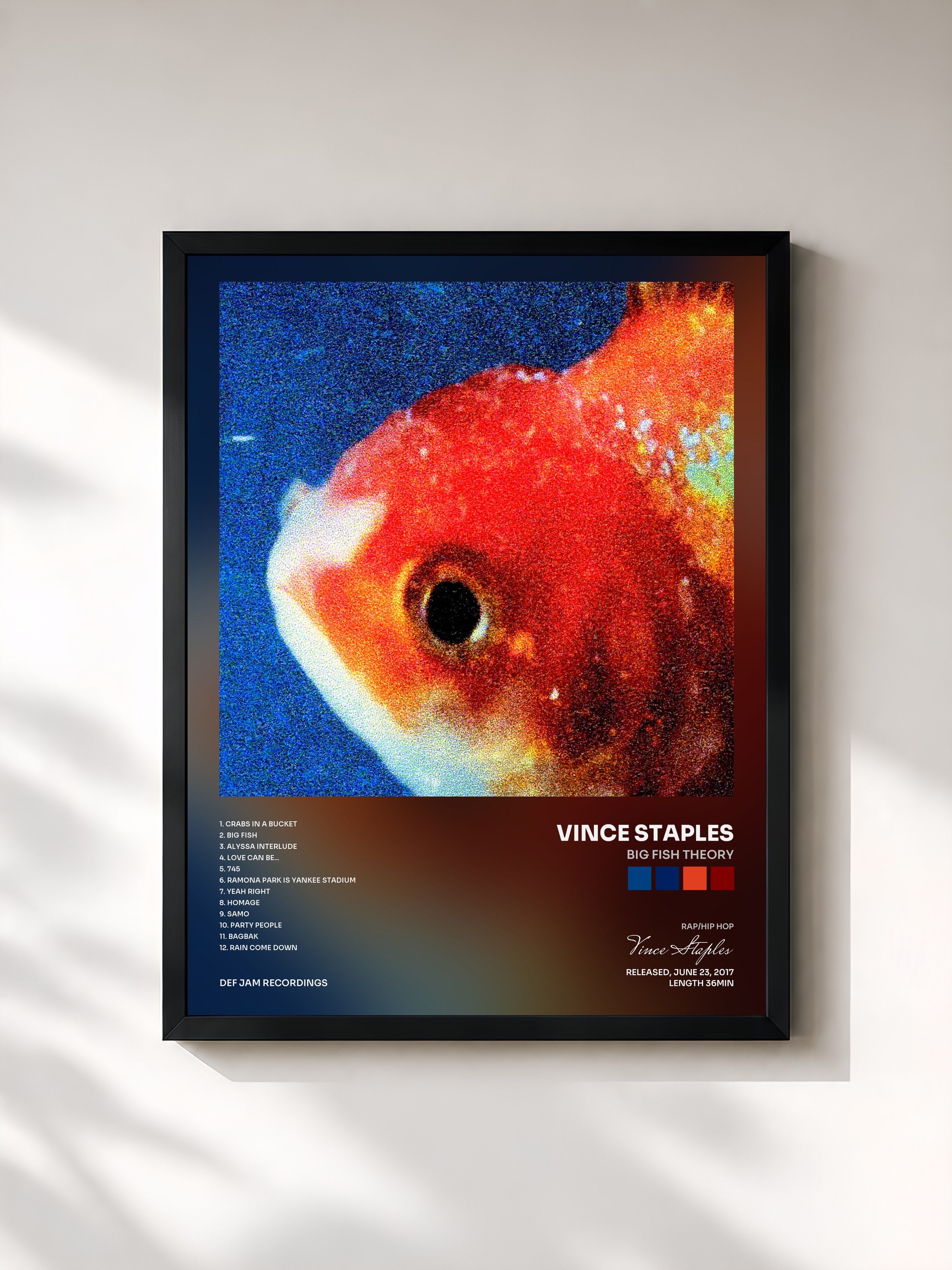 #noir Tableau de l'album Big Fish Theory de Vince Staples, cadre noir, imprimé et encadré en France
