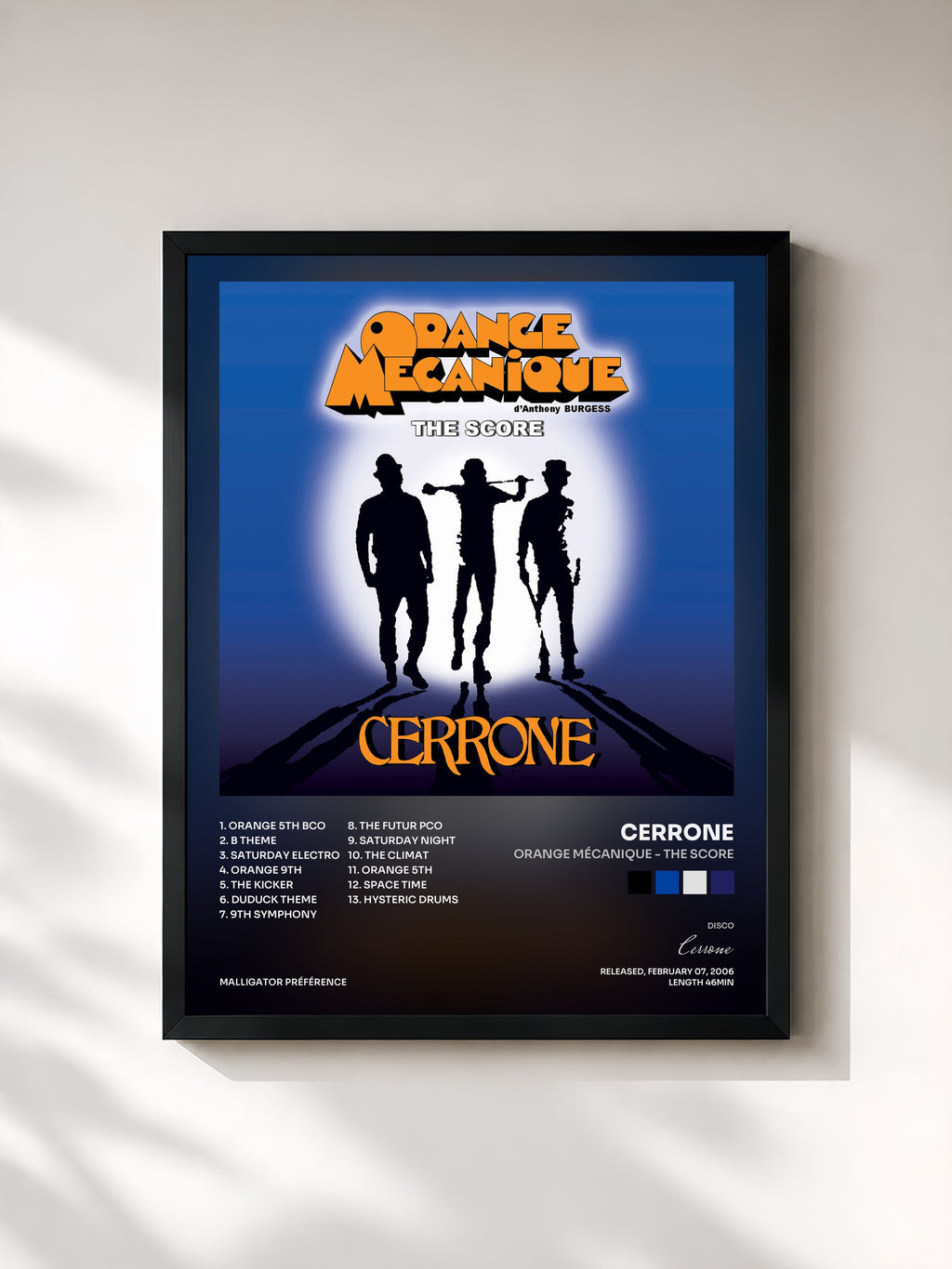 #noir Tableau de l'album Orange Mécanique - The Score de Cerrone, cadre noir, imprimé et encadré en France