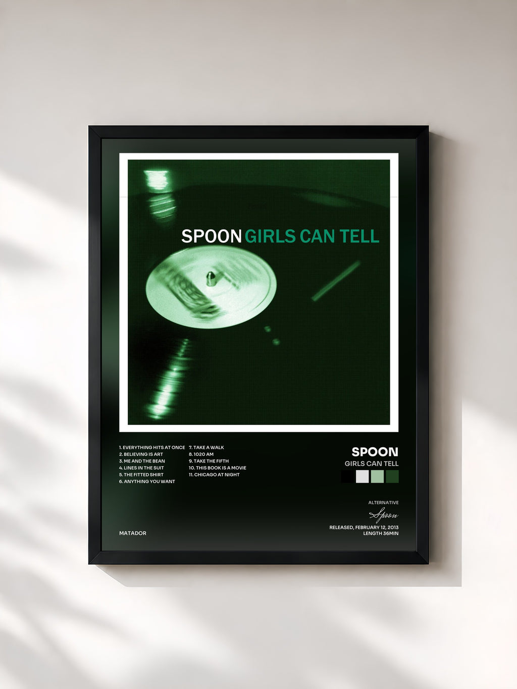 #noir Tableau de l'album Girls Can Tell de Spoon, cadre noir, imprimé et encadré en France