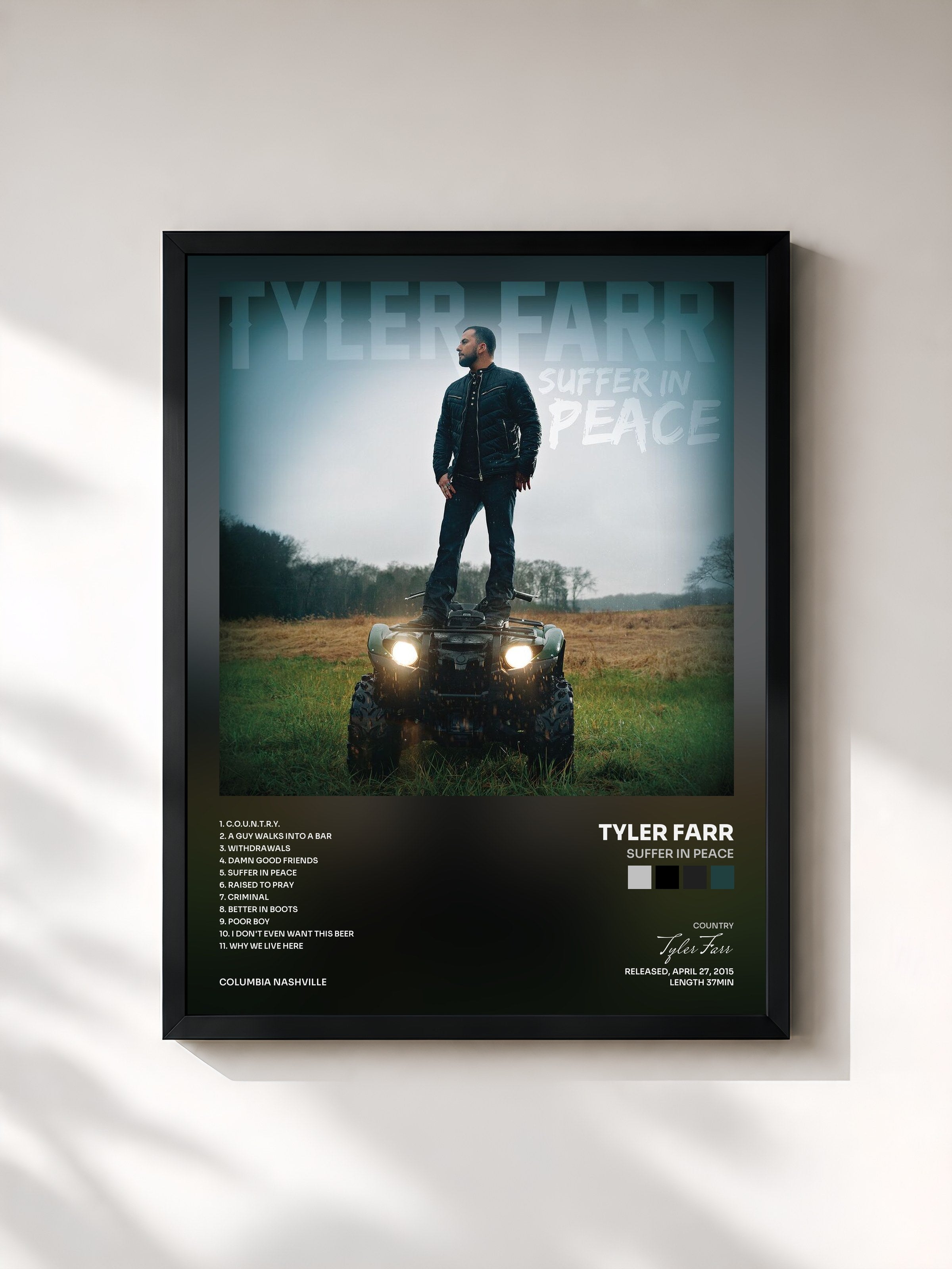 #noir Tableau de l'album Suffer in Peace de Tyler Farr, cadre noir, imprimé et encadré en France