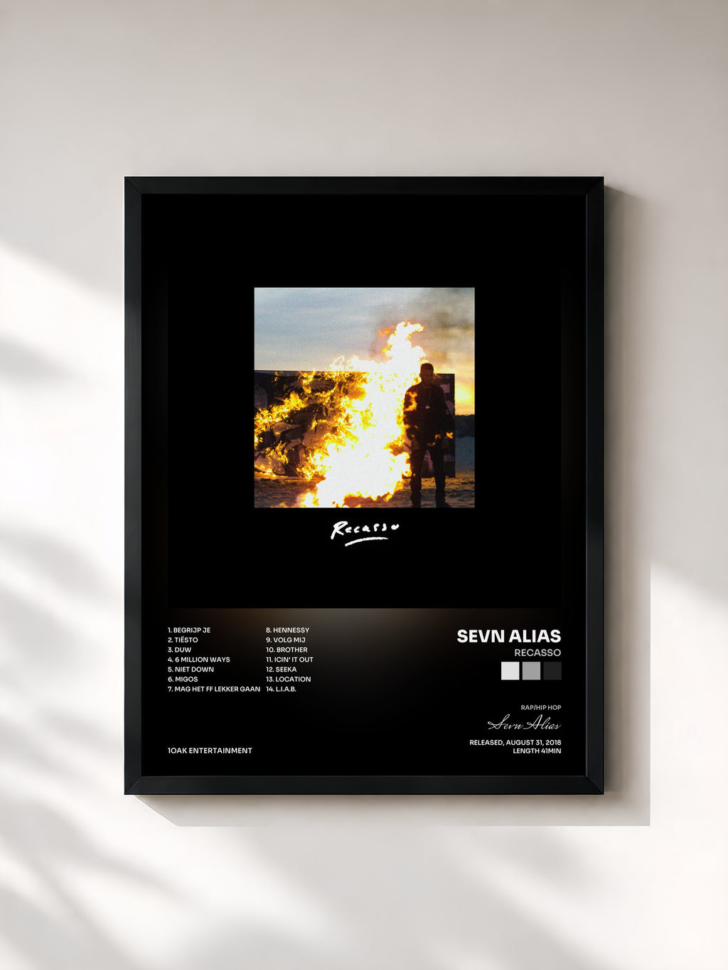 #noir Tableau de l'album Recasso de Sevn Alias, cadre noir, imprimé et encadré en France