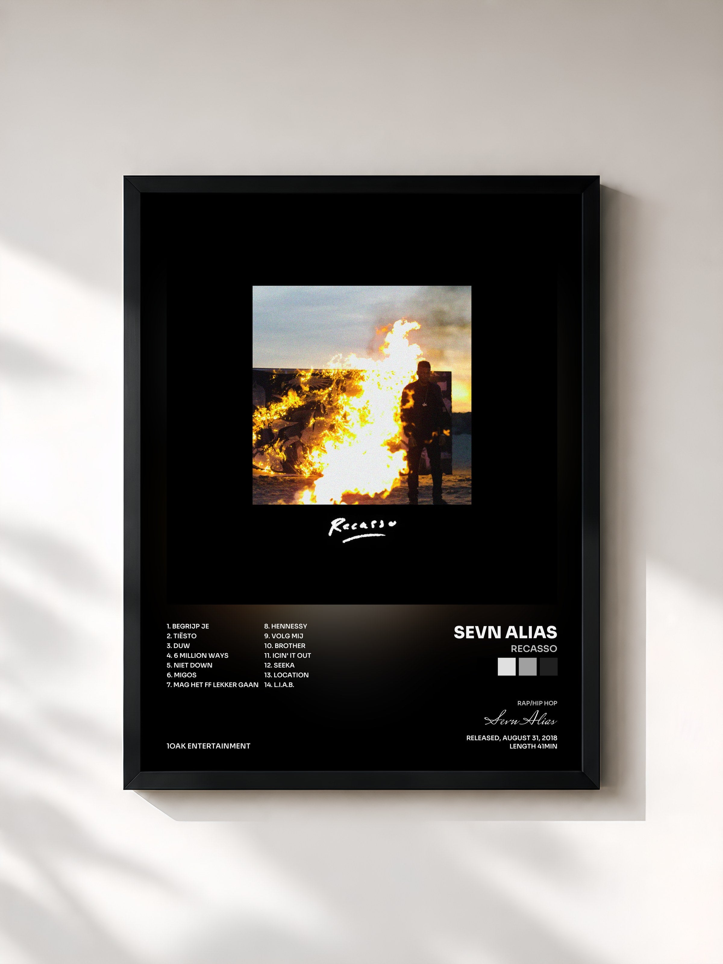 #noir Tableau de l'album Recasso de Sevn Alias, cadre noir, imprimé et encadré en France