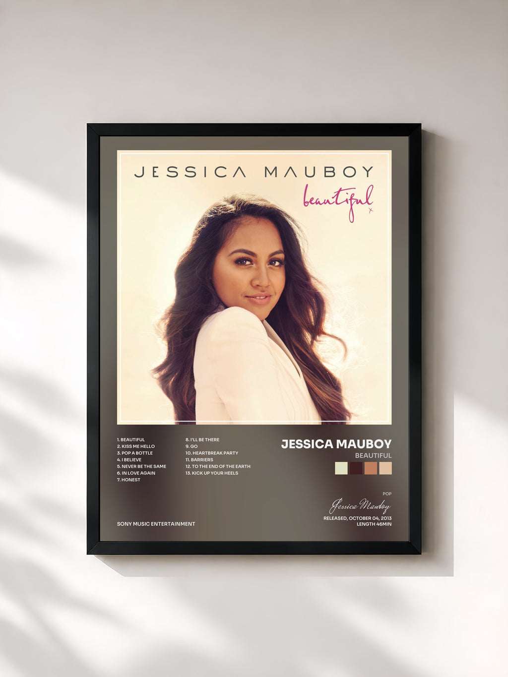 #noir Tableau de l'album Beautiful de Jessica Mauboy, cadre noir, imprimé et encadré en France