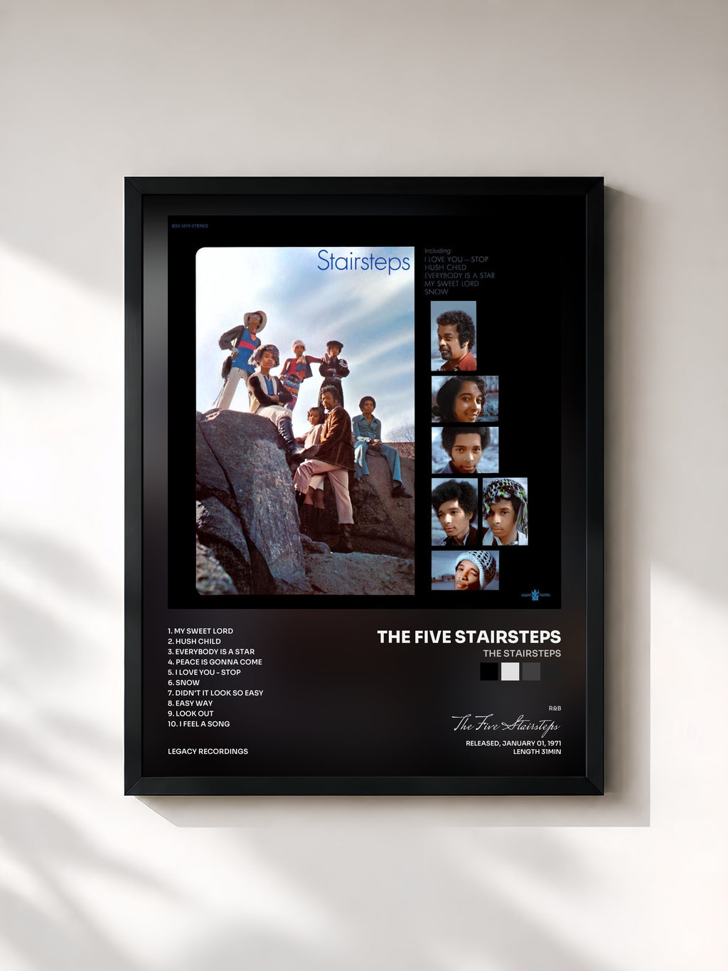 #noir Tableau de l'album The Stairsteps de The Five Stairsteps, cadre noir, imprimé et encadré en France