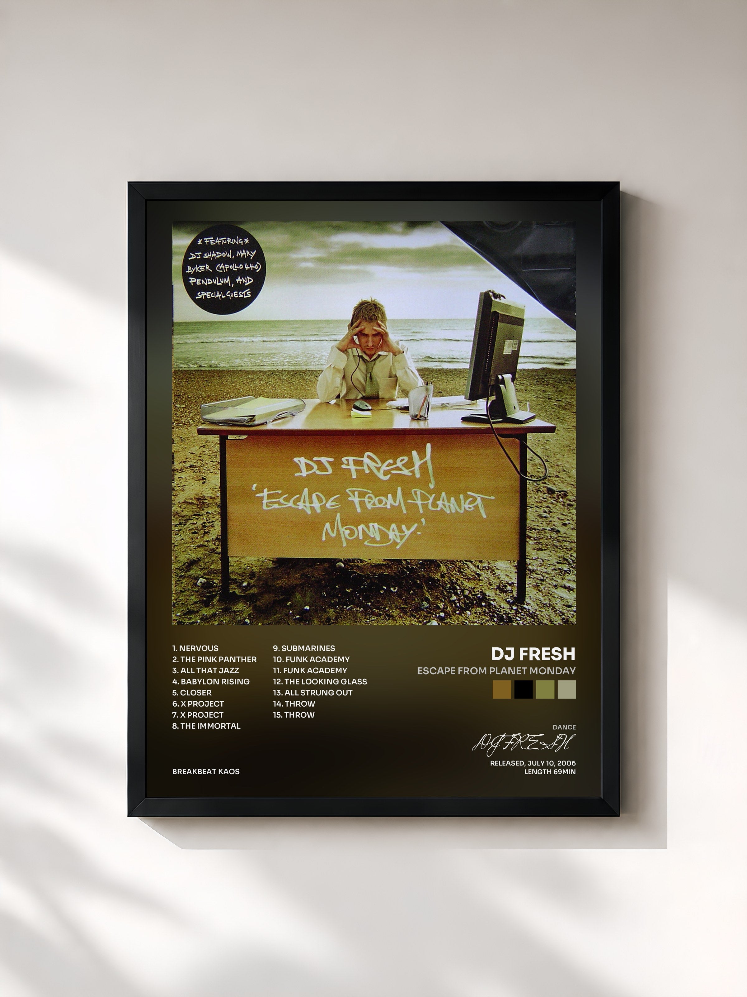 #noir Tableau de l'album Escape From Planet Monday de DJ FRESH, cadre noir, imprimé et encadré en France