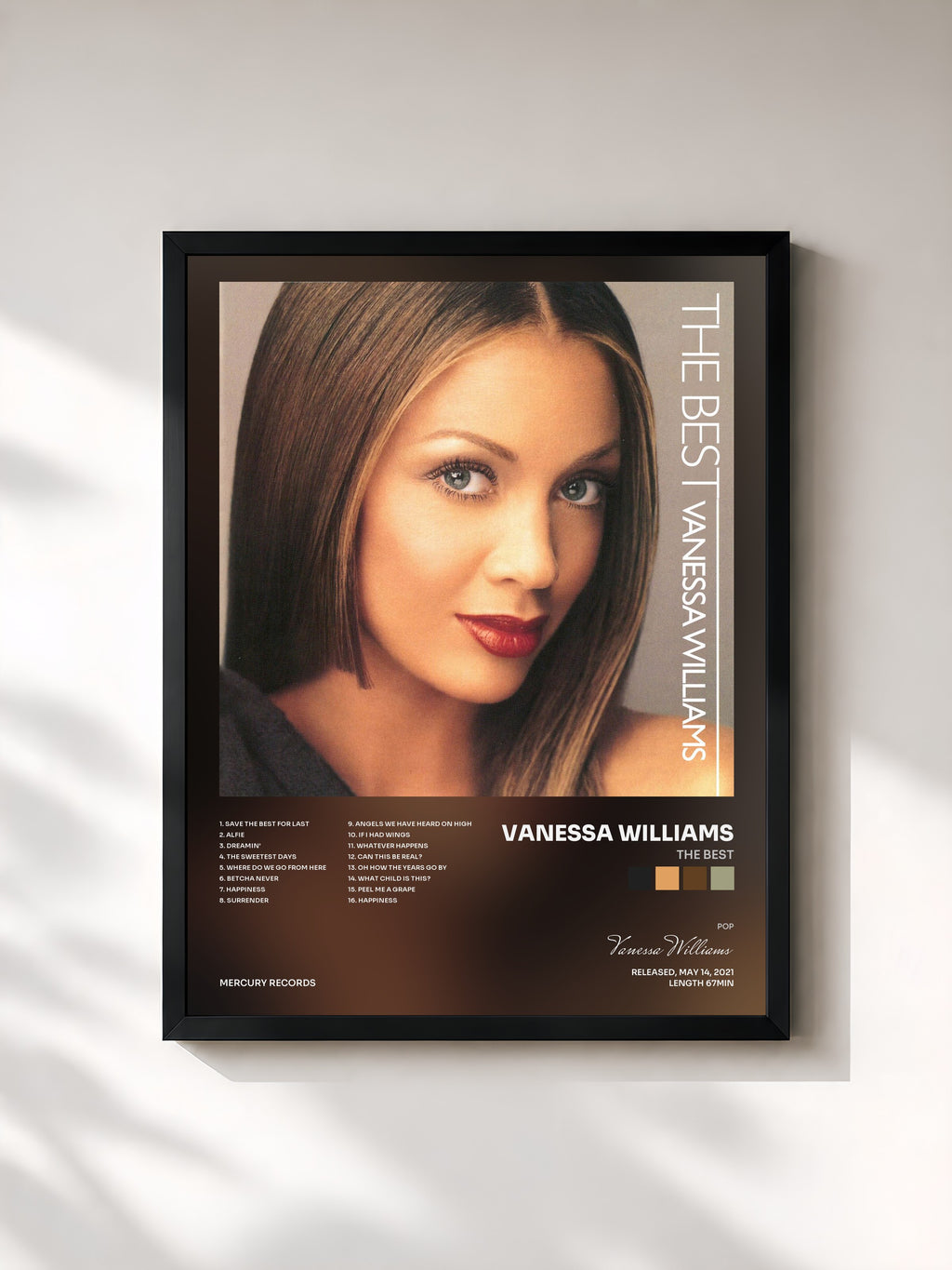 #noir Tableau de l'album The Best de Vanessa Williams, cadre noir, imprimé et encadré en France