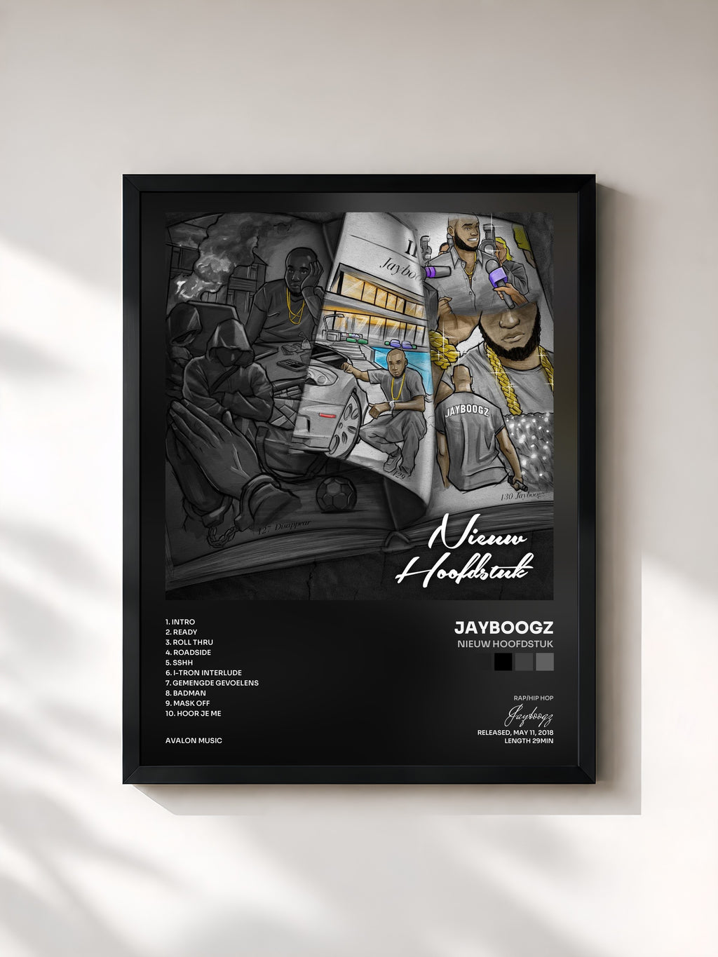 #noir Tableau de l'album Nieuw Hoofdstuk de Jayboogz, cadre noir, imprimé et encadré en France