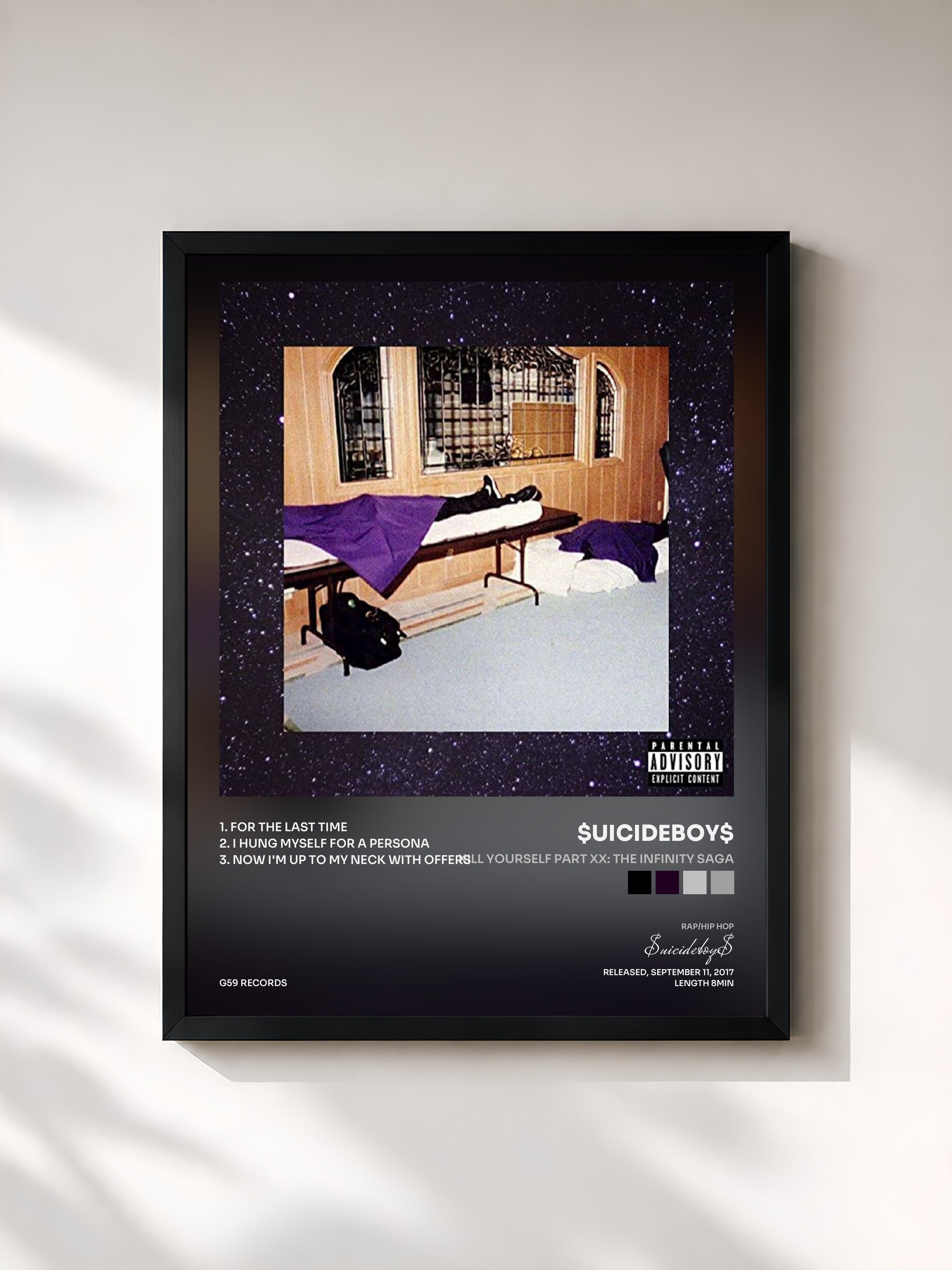 #noir Tableau de l'album KILL YOURSELF Part XX: The Infinity Saga de $uicideboy$, cadre noir, imprimé et encadré en France