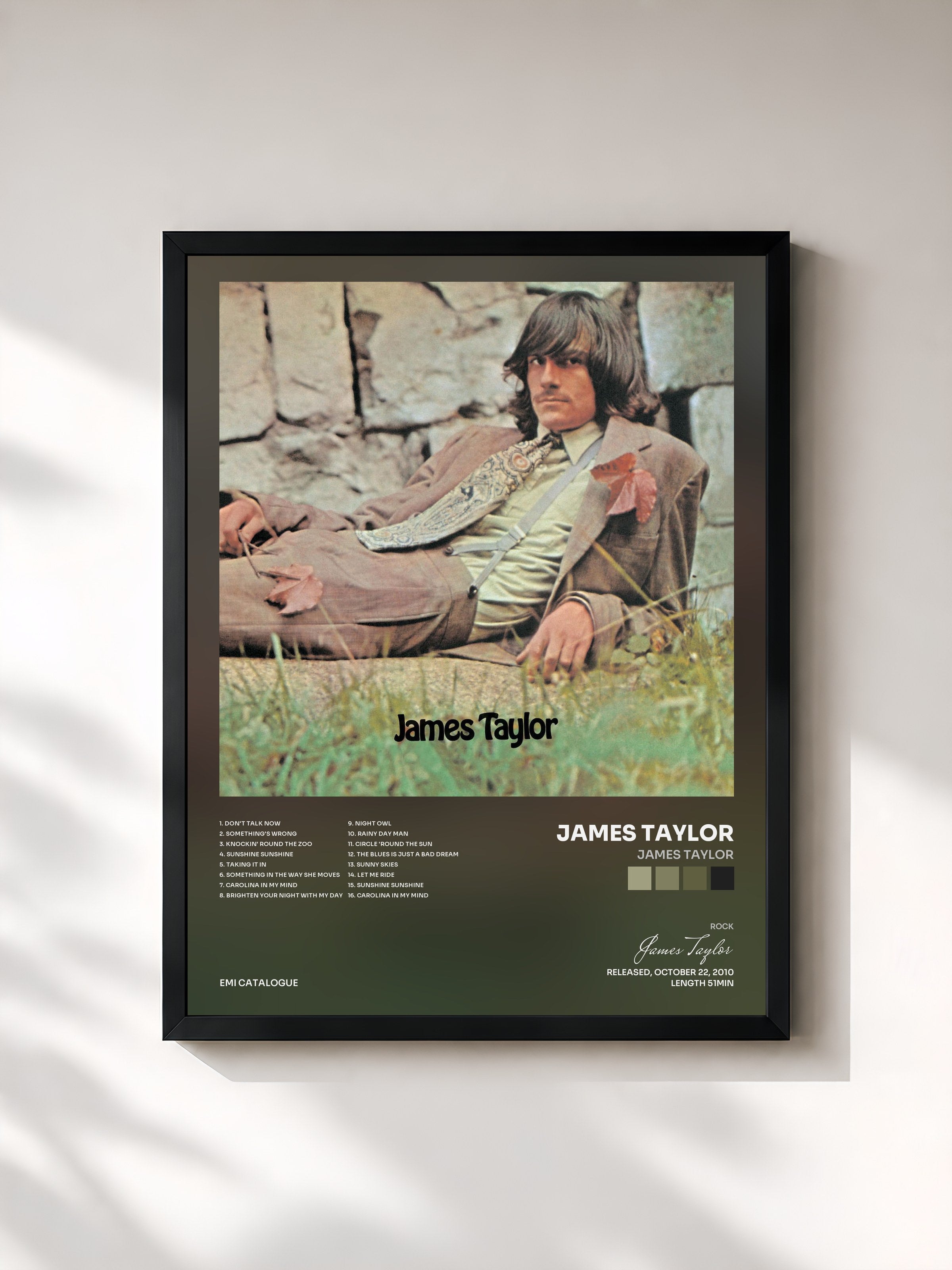 #noir Tableau de l'album James Taylor de James Taylor, cadre noir, imprimé et encadré en France