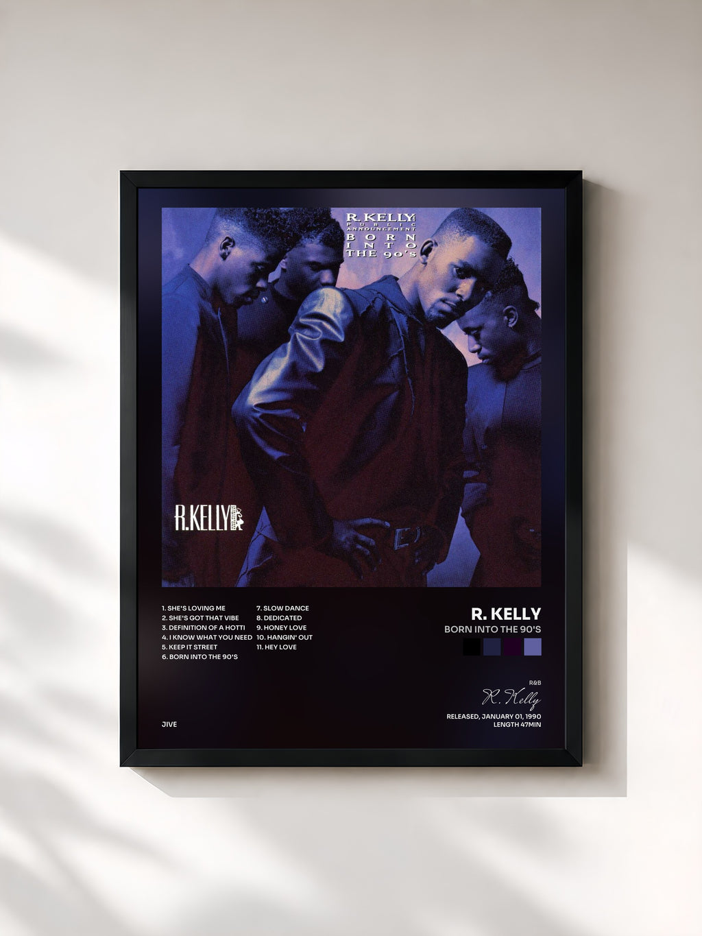 #noir Tableau de l'album Born Into The 90's de R. Kelly, cadre noir, imprimé et encadré en France
