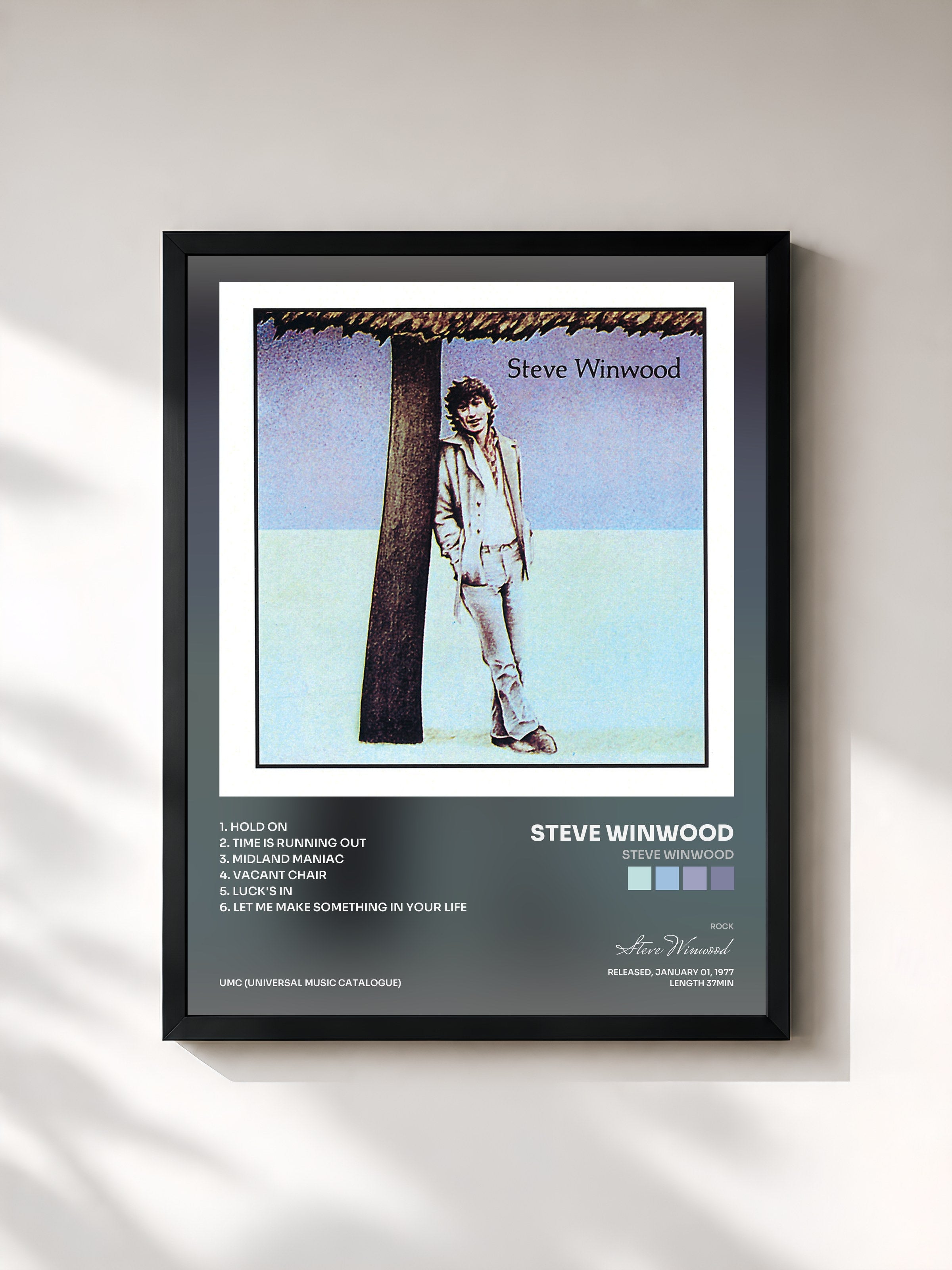 #noir Tableau de l'album Steve Winwood de Steve Winwood, cadre noir, imprimé et encadré en France