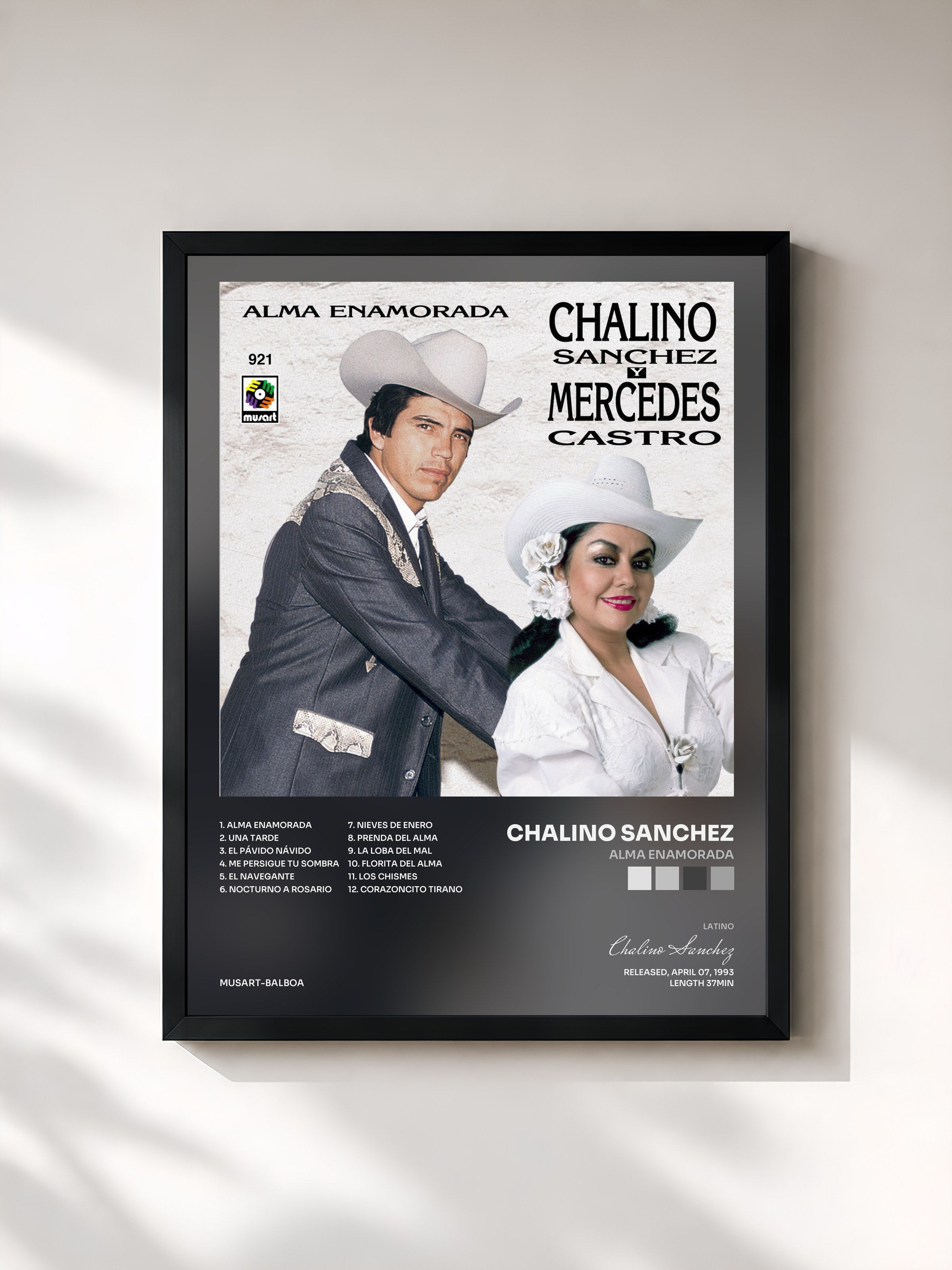 #noir Tableau de l'album Alma Enamorada de Chalino Sanchez, cadre noir, imprimé et encadré en France