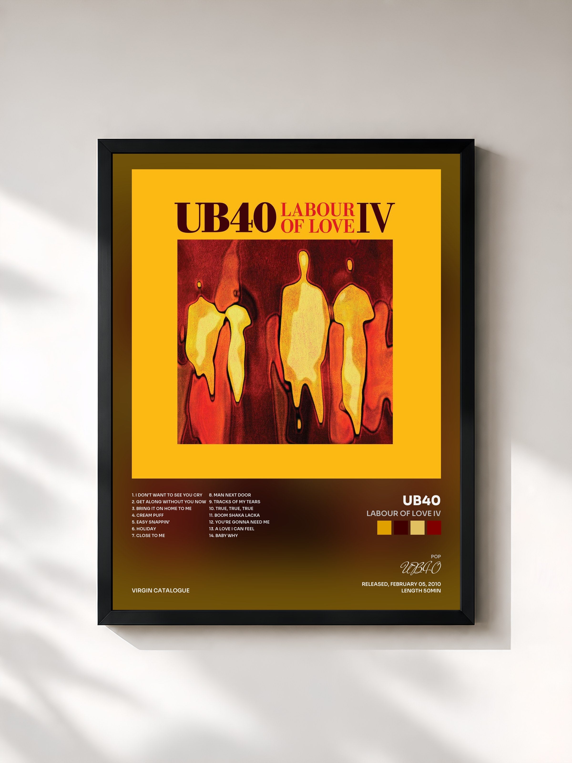 #noir Tableau de l'album Labour Of Love IV de UB40, cadre noir, imprimé et encadré en France