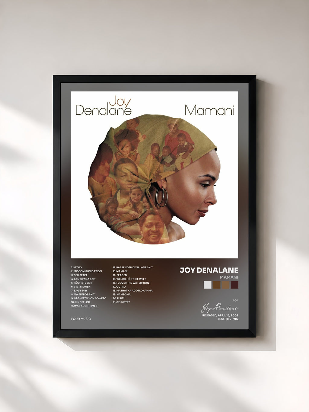#noir Tableau de l'album Mamani de Joy Denalane, cadre noir, imprimé et encadré en France