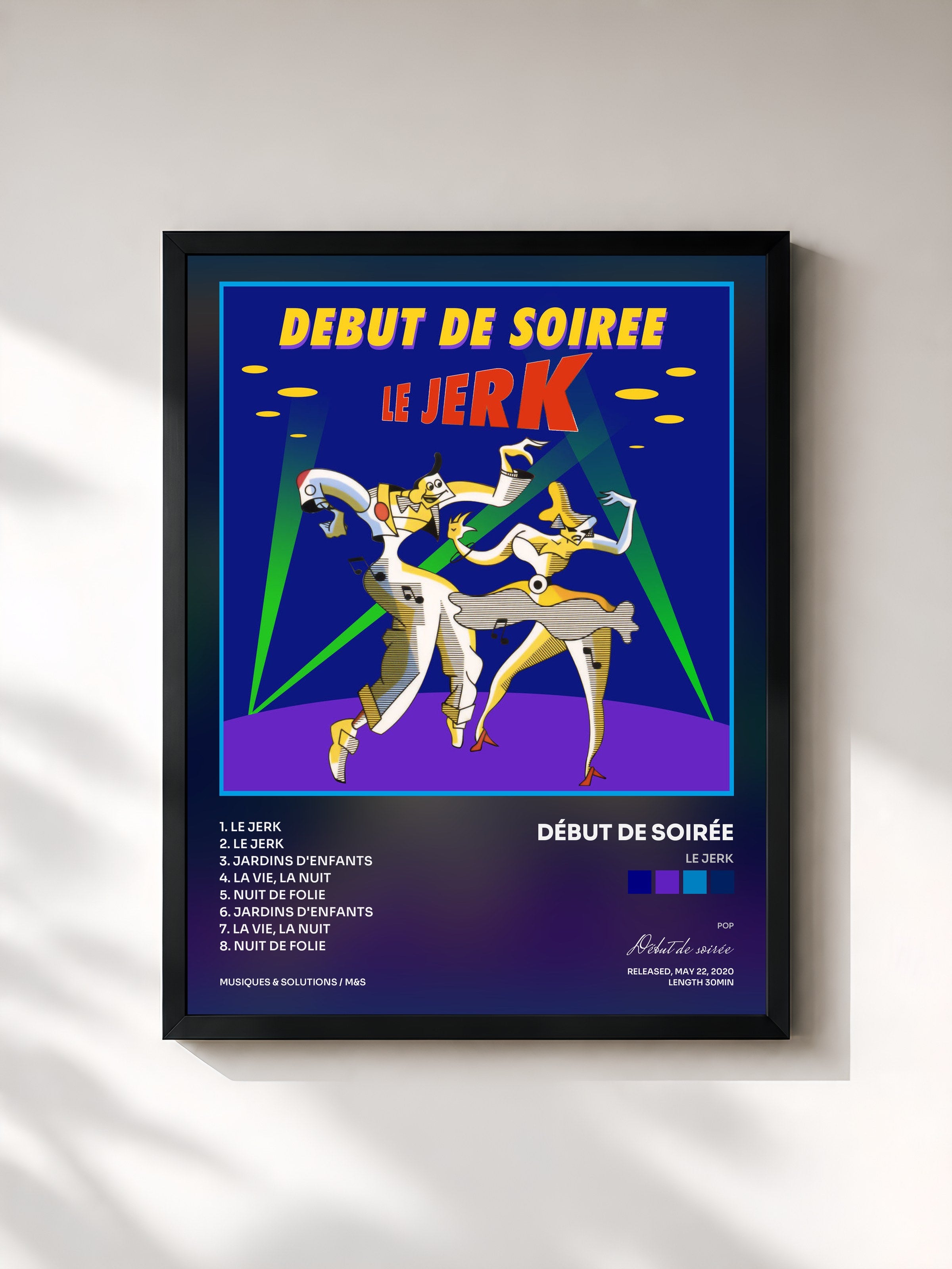 #noir Tableau de l'album Le jerk de Début de soirée, cadre noir, imprimé et encadré en France