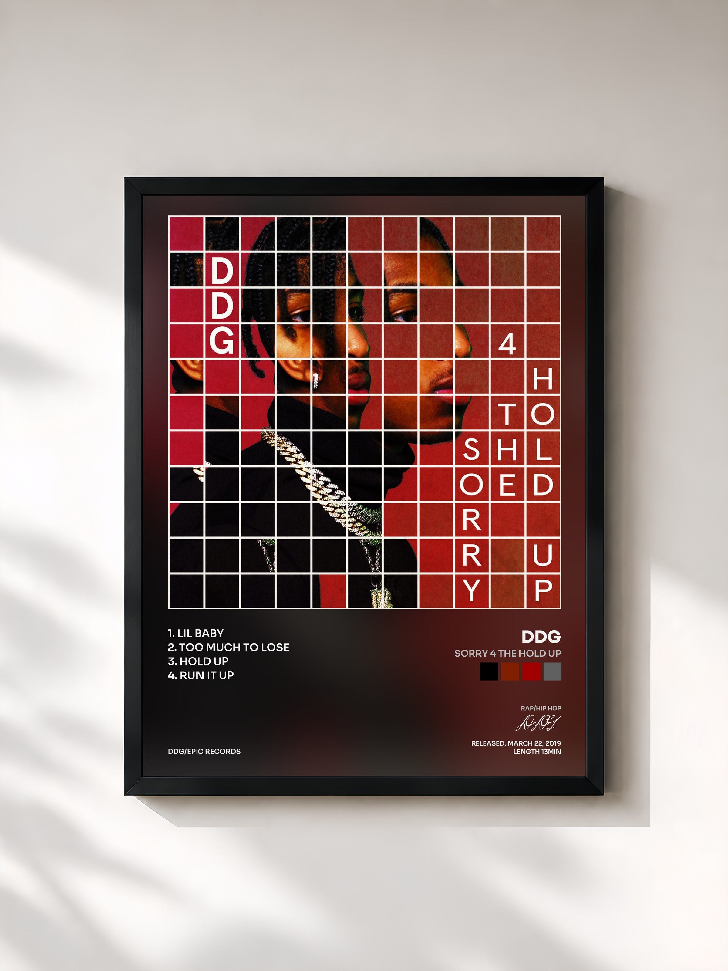 #noir Tableau de l'album Sorry 4 The Hold Up de DDG, cadre noir, imprimé et encadré en France