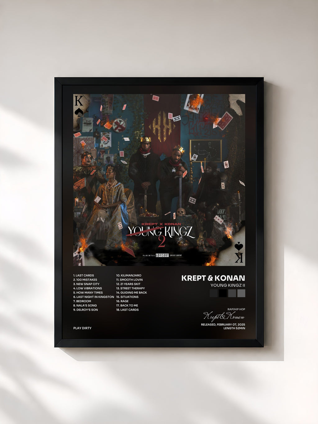 #noir Tableau de l'album Young Kingz II de Krept & Konan, cadre noir, imprimé et encadré en France