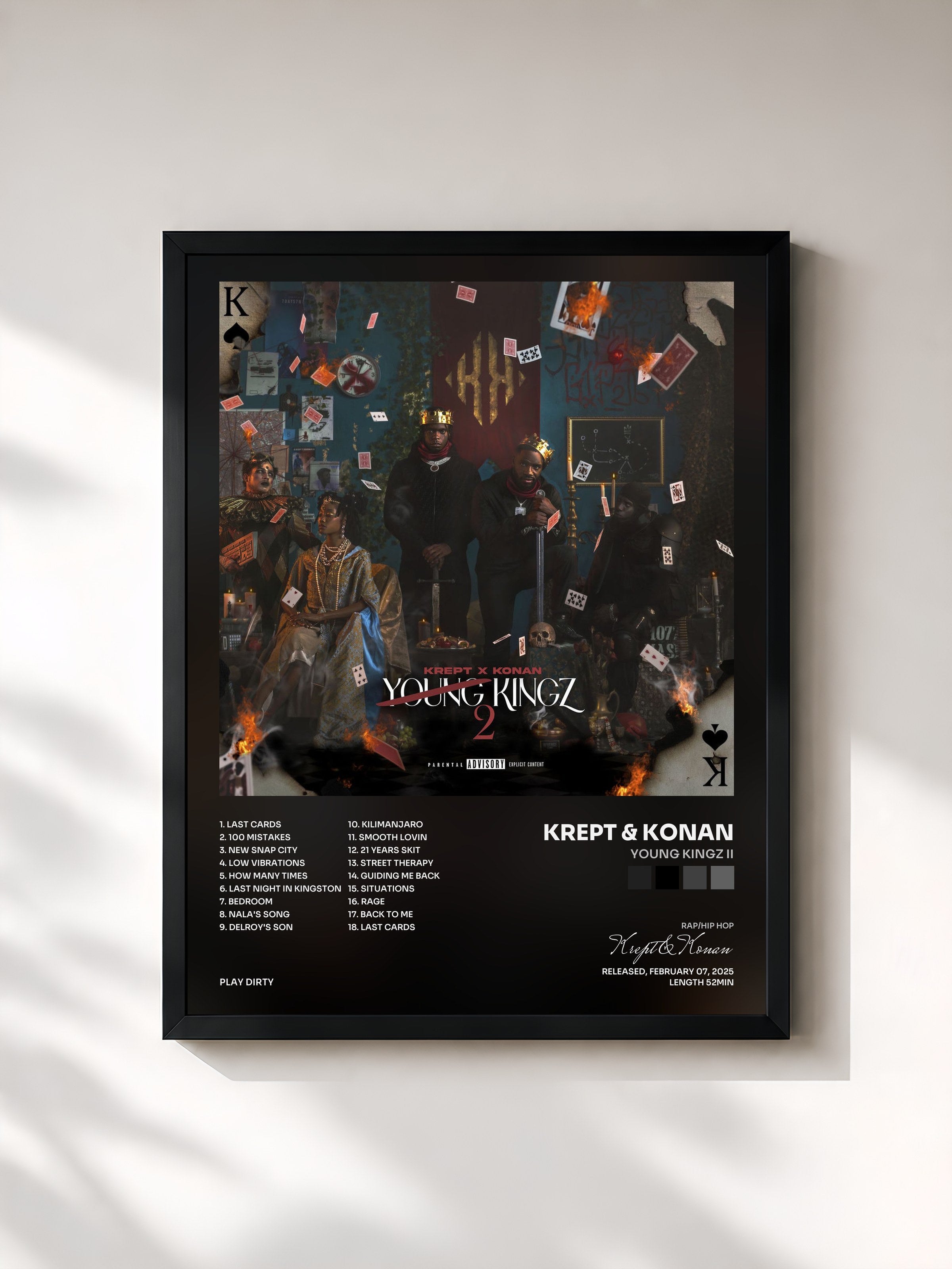 #noir Tableau de l'album Young Kingz II de Krept & Konan, cadre noir, imprimé et encadré en France
