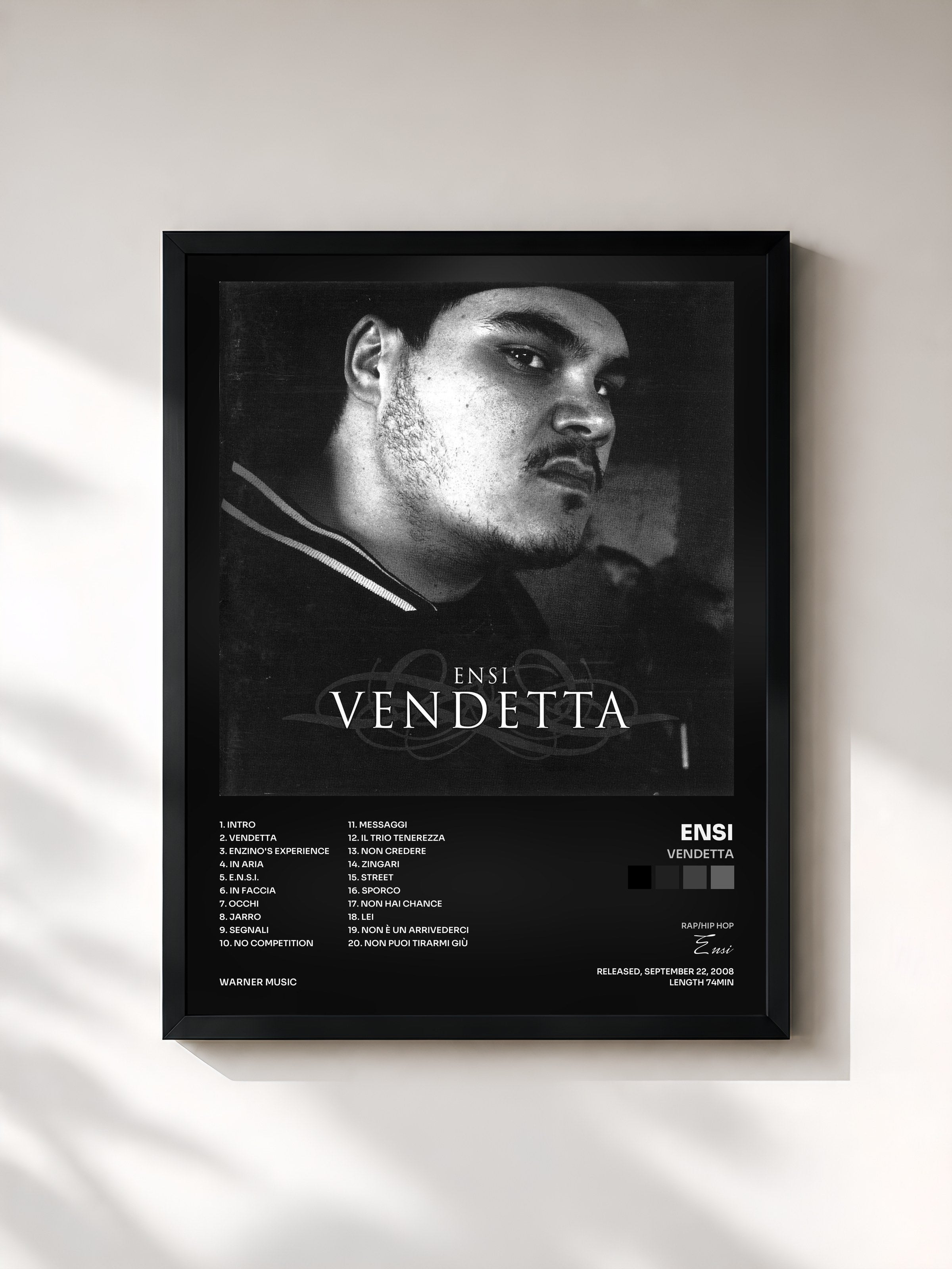 #noir Tableau de l'album VENDETTA de Ensi, cadre noir, imprimé et encadré en France