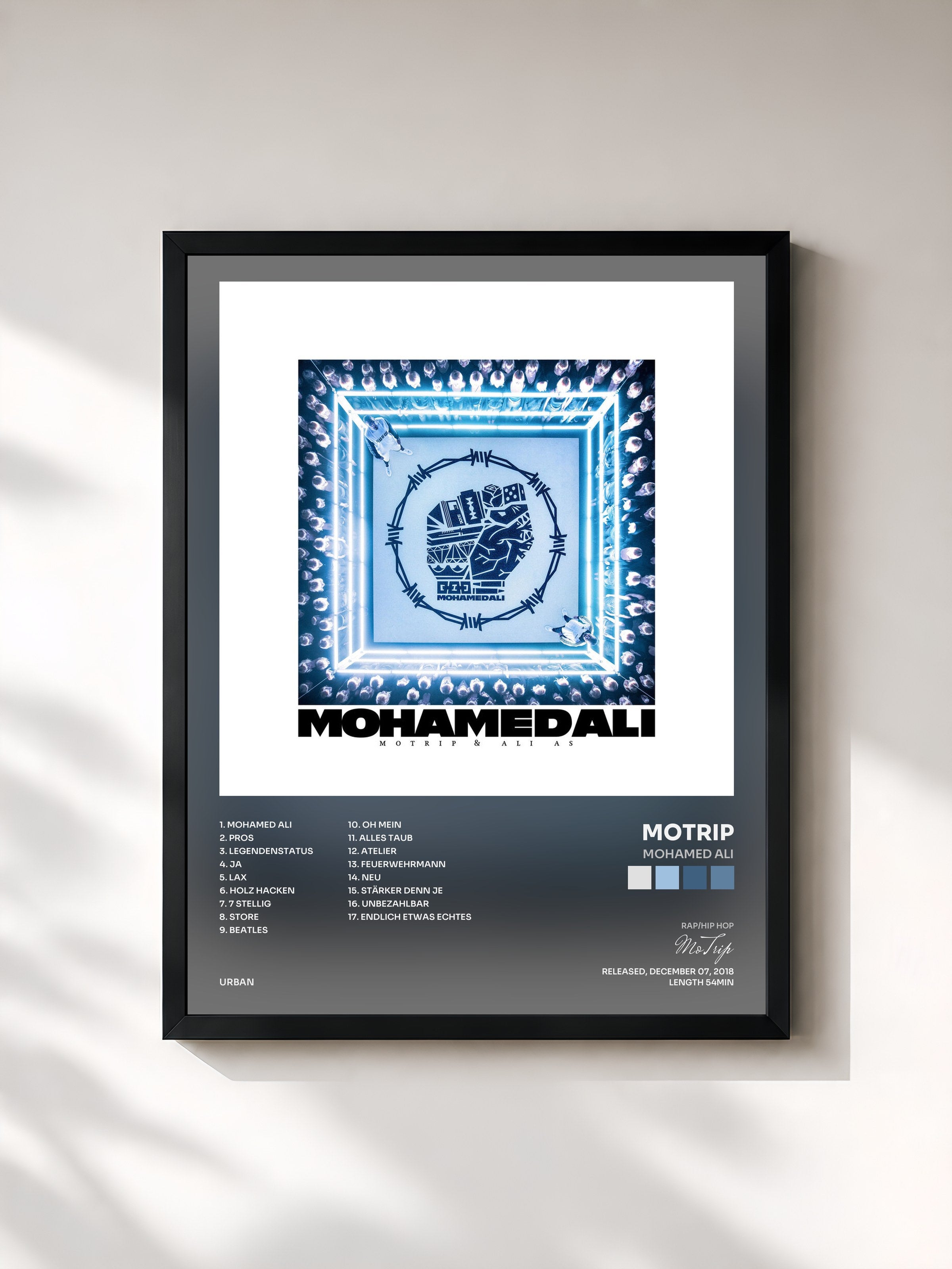 #noir Tableau de l'album Mohamed Ali de MoTrip, cadre noir, imprimé et encadré en France