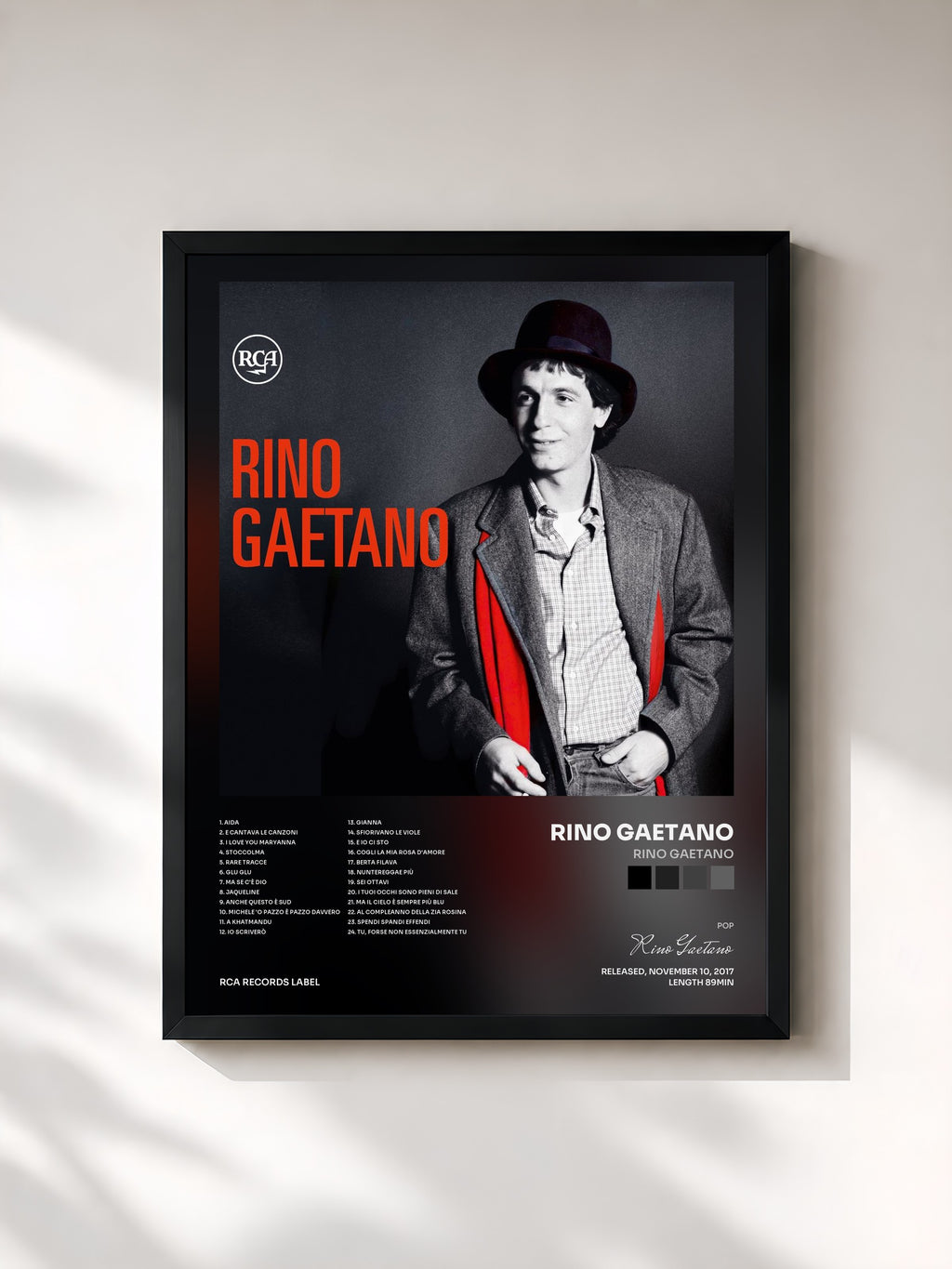 #noir Tableau de l'album Rino Gaetano de Rino Gaetano, cadre noir, imprimé et encadré en France