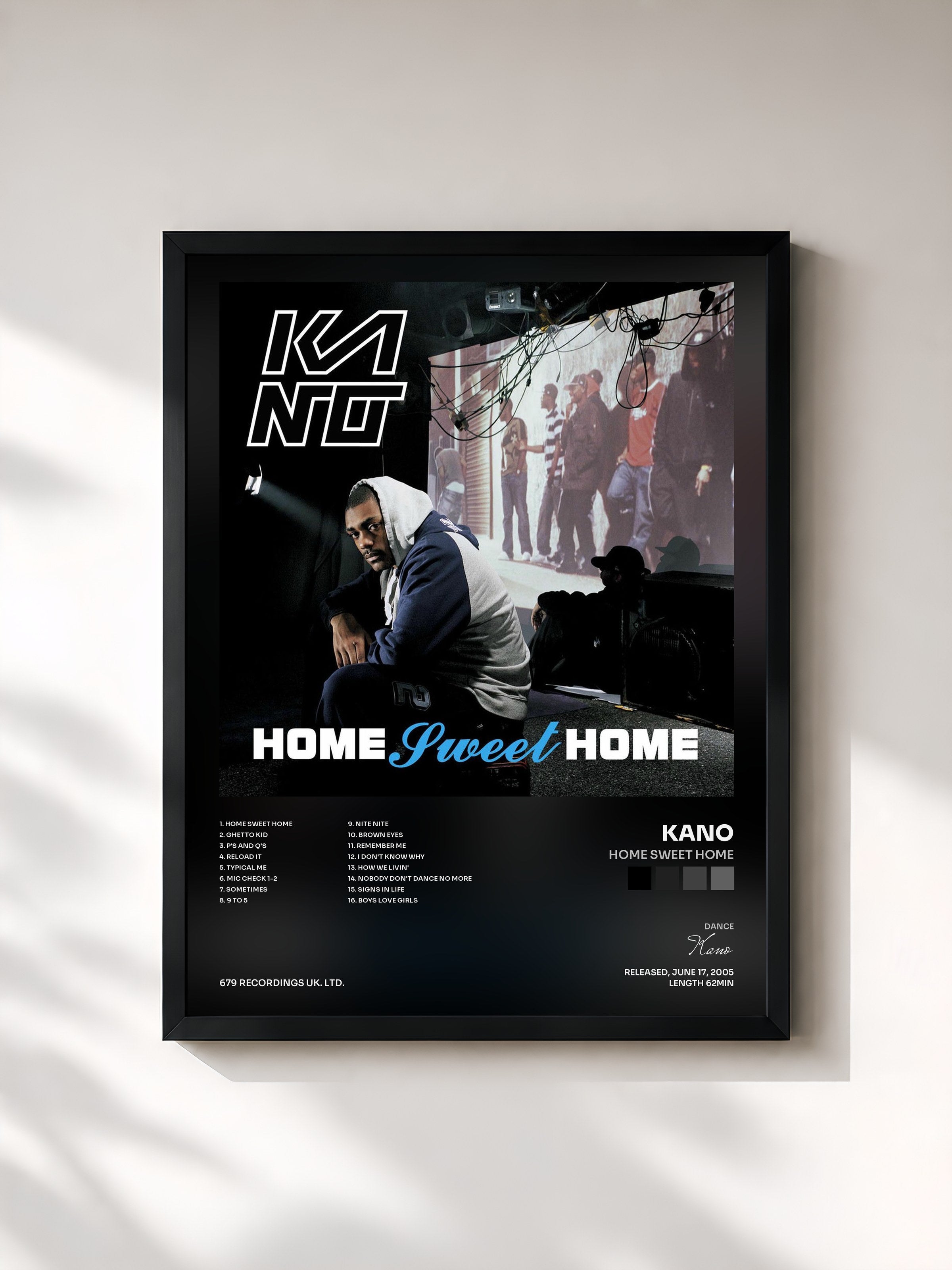 #noir Tableau de l'album Home Sweet Home de Kano, cadre noir, imprimé et encadré en France