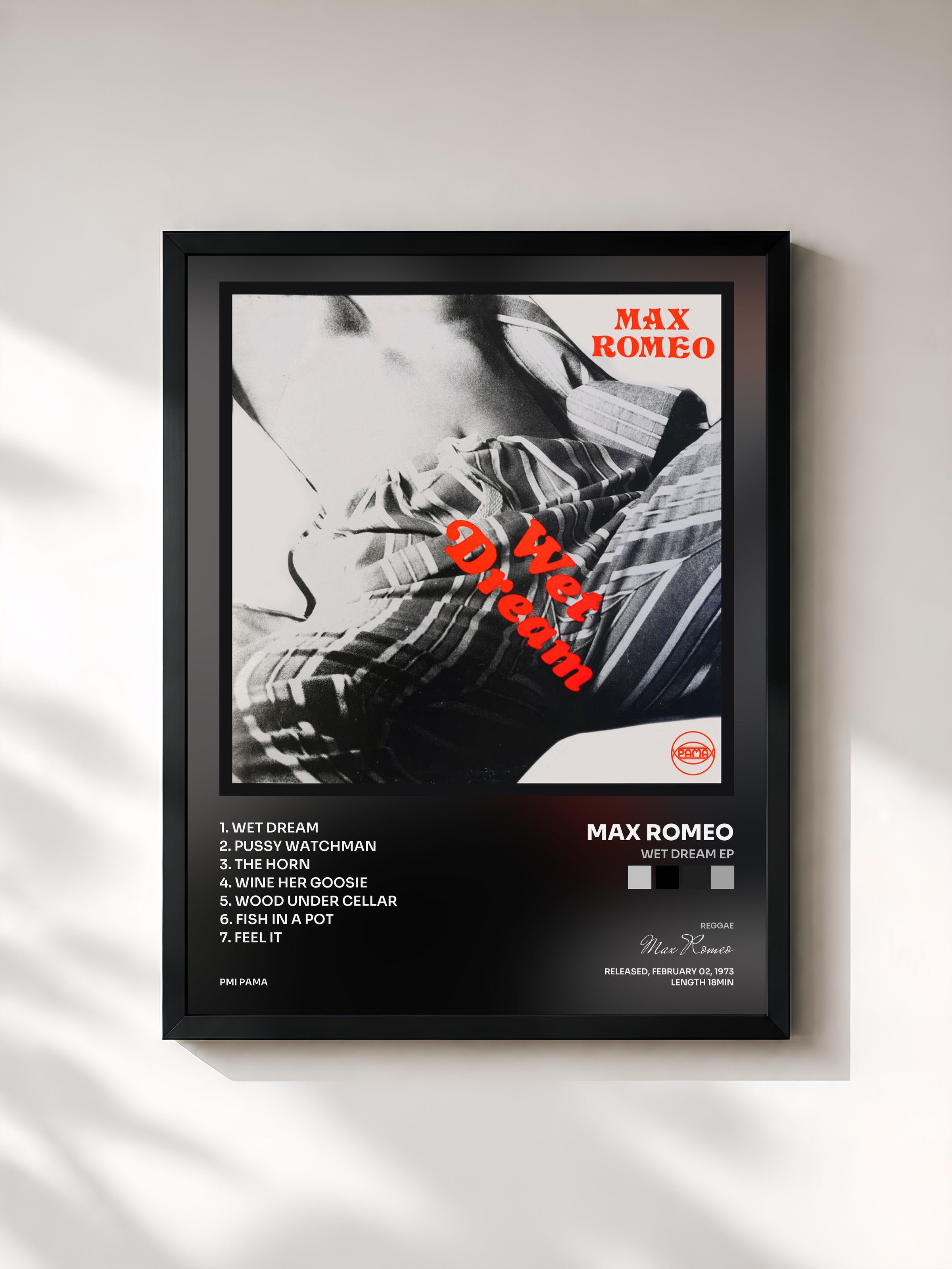 #noir Tableau de l'album Wet Dream EP de Max Romeo, cadre noir, imprimé et encadré en France