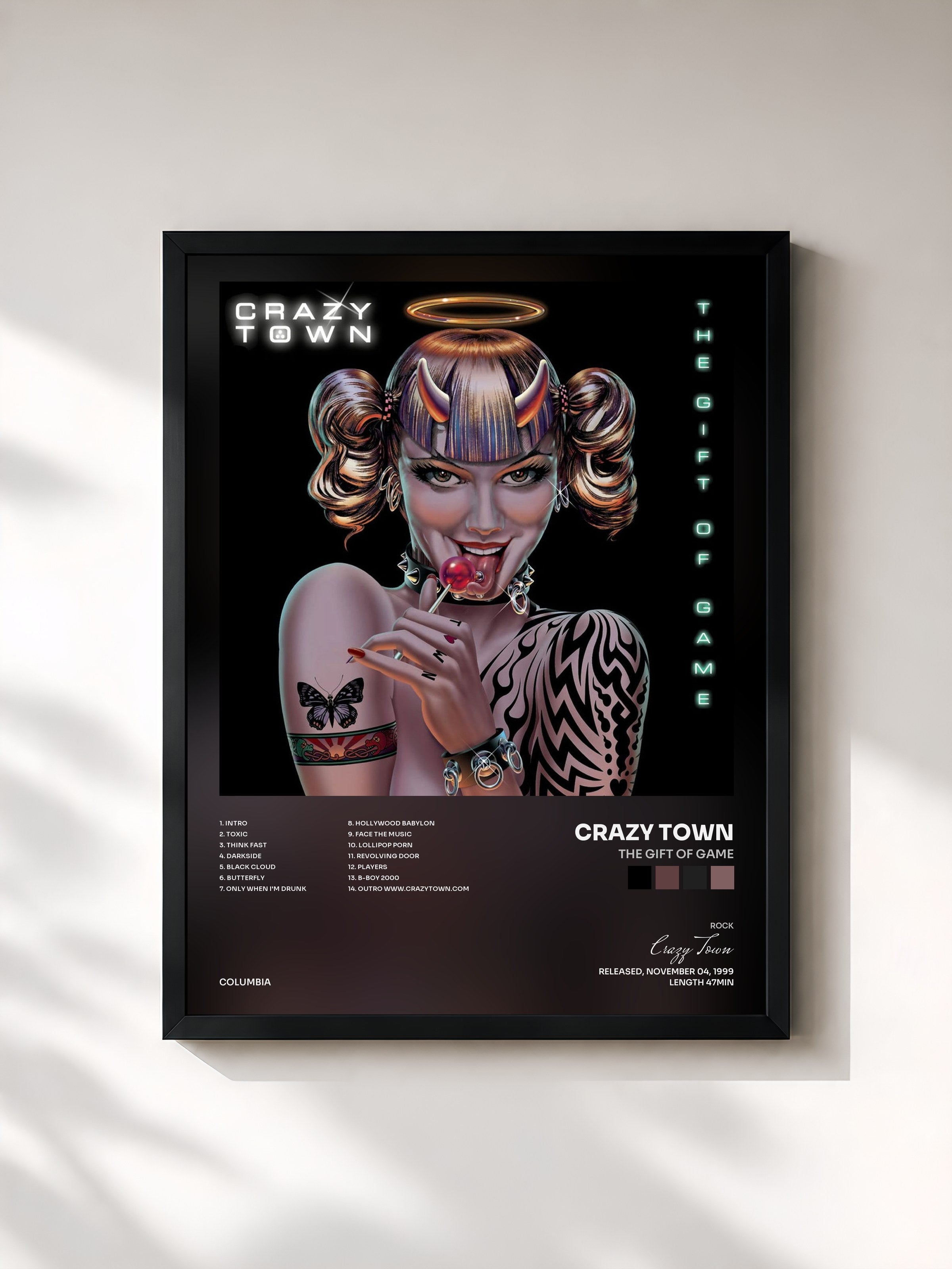 #noir Tableau de l'album The Gift Of Game de Crazy Town, cadre noir, imprimé et encadré en France