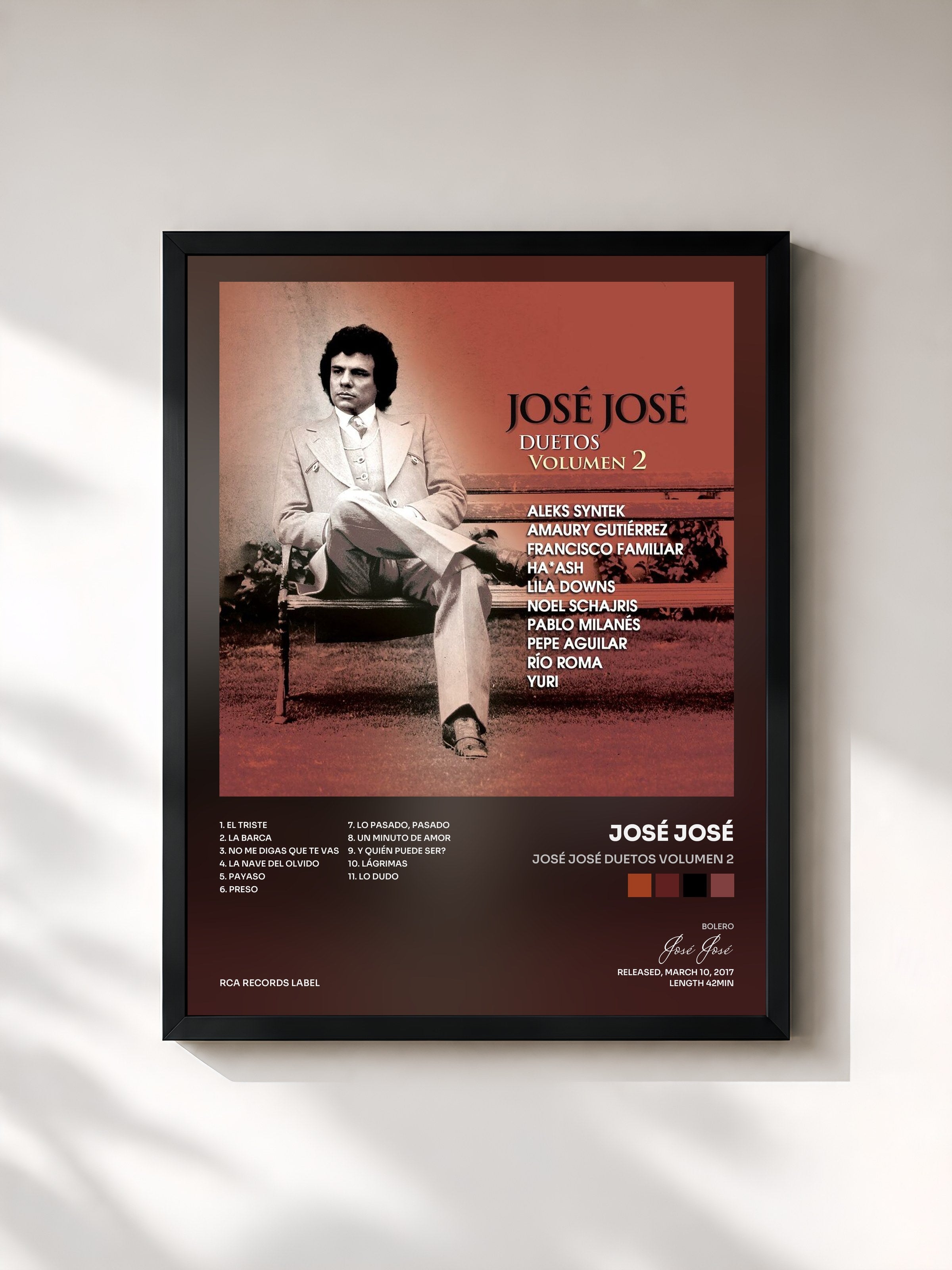 #noir Tableau de l'album José José Duetos Volumen 2 de José José, cadre noir, imprimé et encadré en France