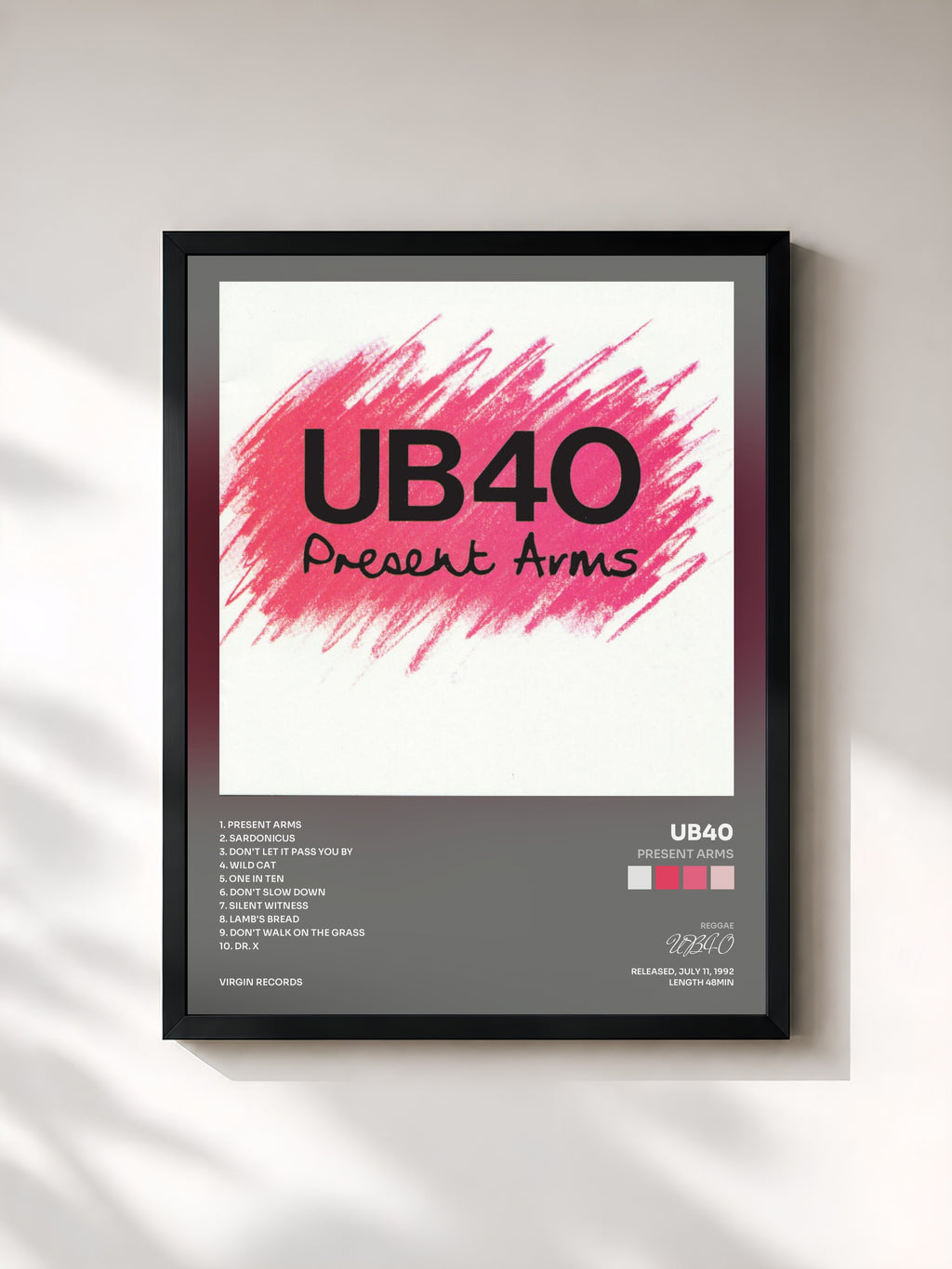 #noir Tableau de l'album Present Arms de UB40, cadre noir, imprimé et encadré en France