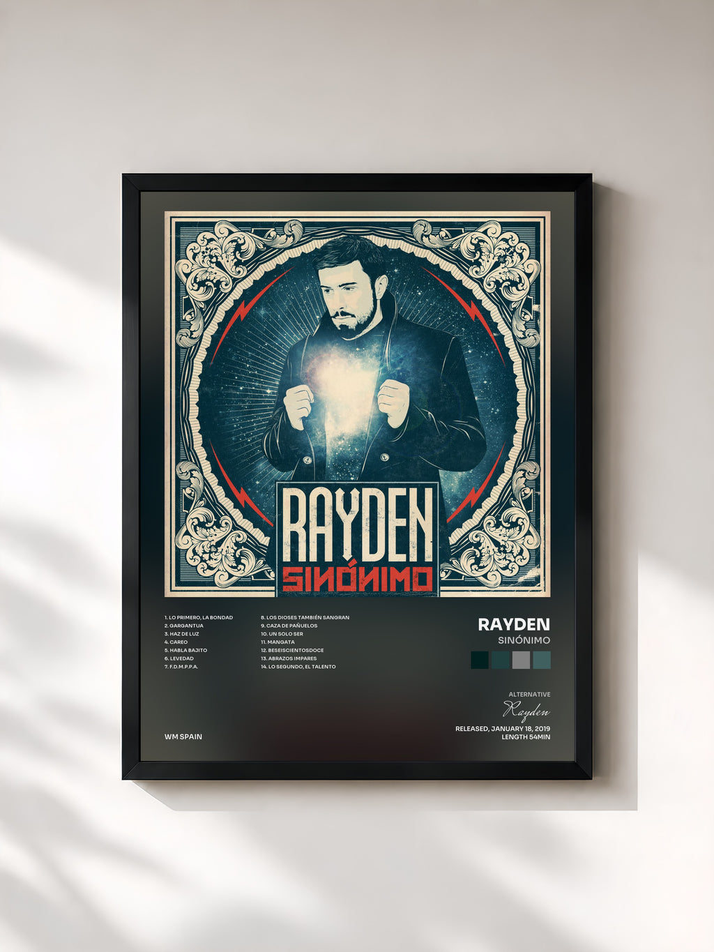 #noir Tableau de l'album Sinónimo de Rayden, cadre noir, imprimé et encadré en France