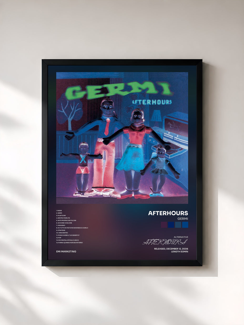 #noir Tableau de l'album Germi de AFTERHOURS, cadre noir, imprimé et encadré en France