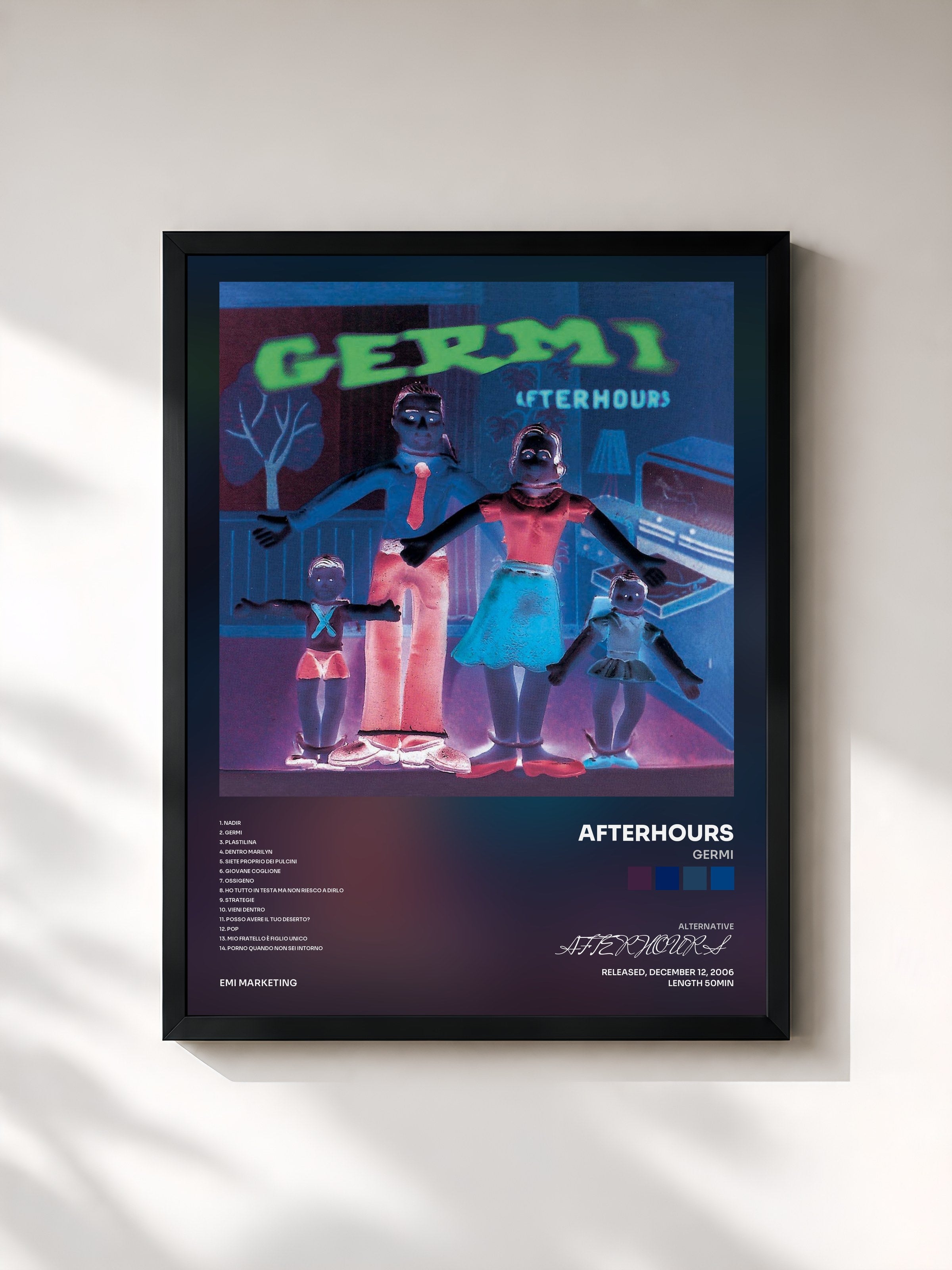#noir Tableau de l'album Germi de AFTERHOURS, cadre noir, imprimé et encadré en France