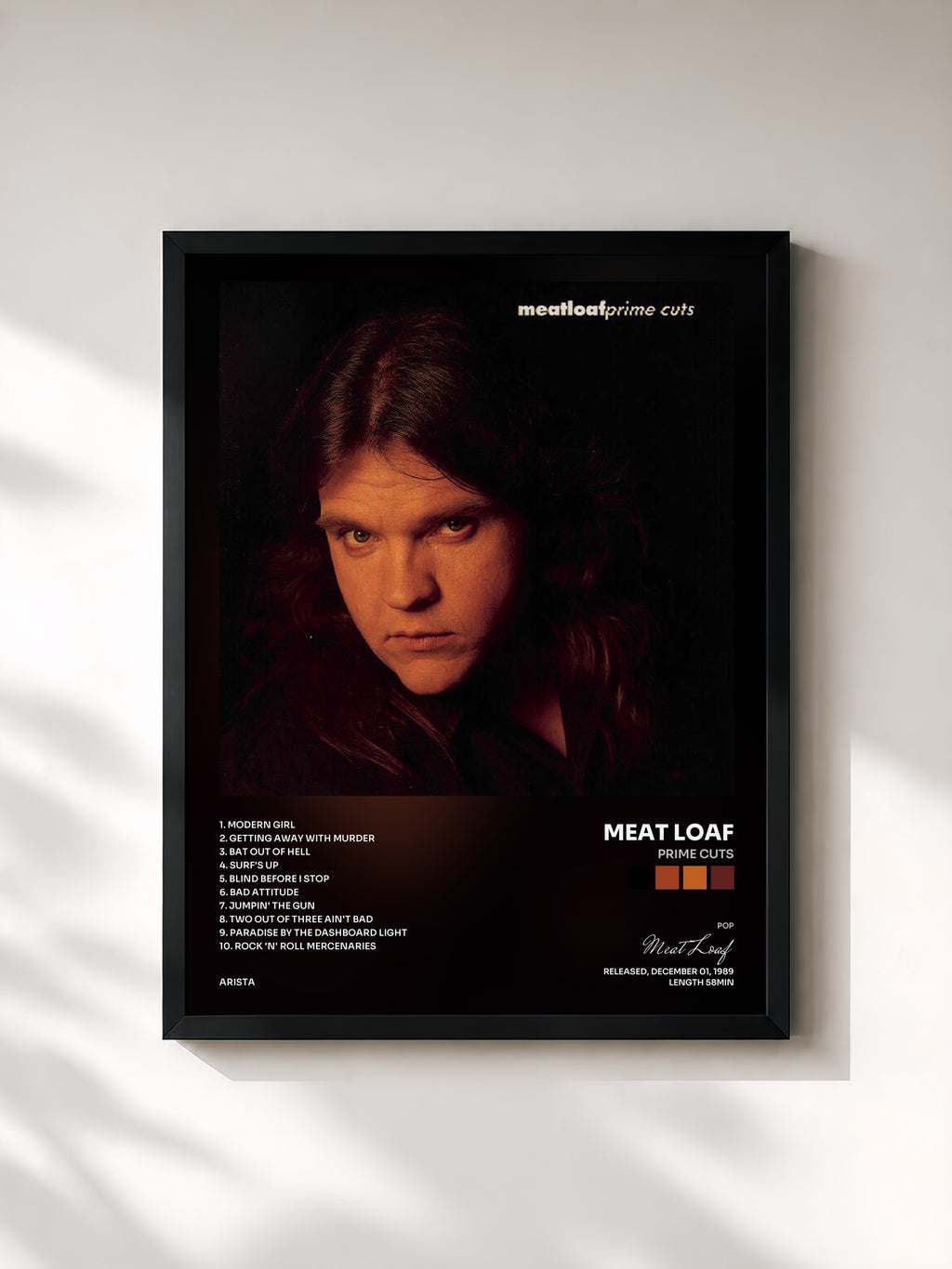 #noir Tableau de l'album Prime Cuts de Meat Loaf, cadre noir, imprimé et encadré en France