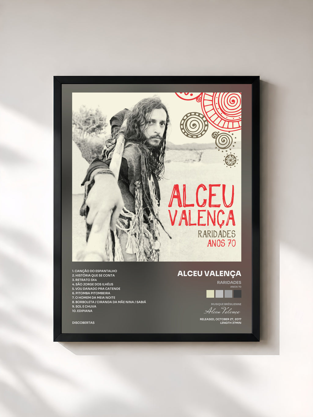#noir Tableau de l'album Raridades (Anos 70) de Alceu Valença, cadre noir, imprimé et encadré en France