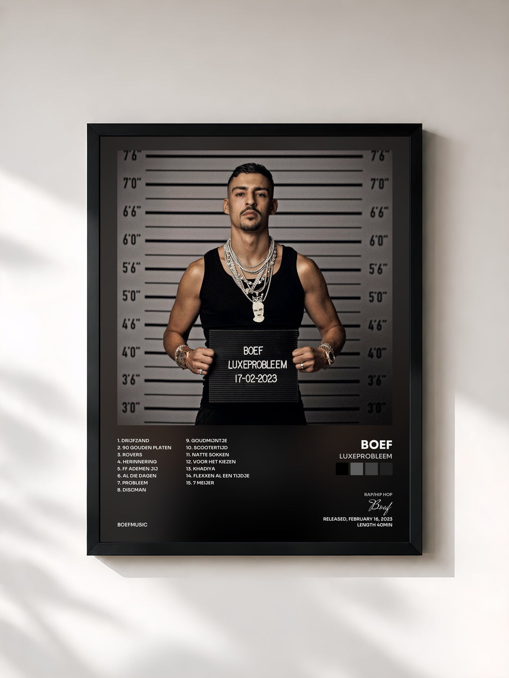 #noir Tableau de l'album Luxeprobleem de Boef, cadre noir, imprimé et encadré en France