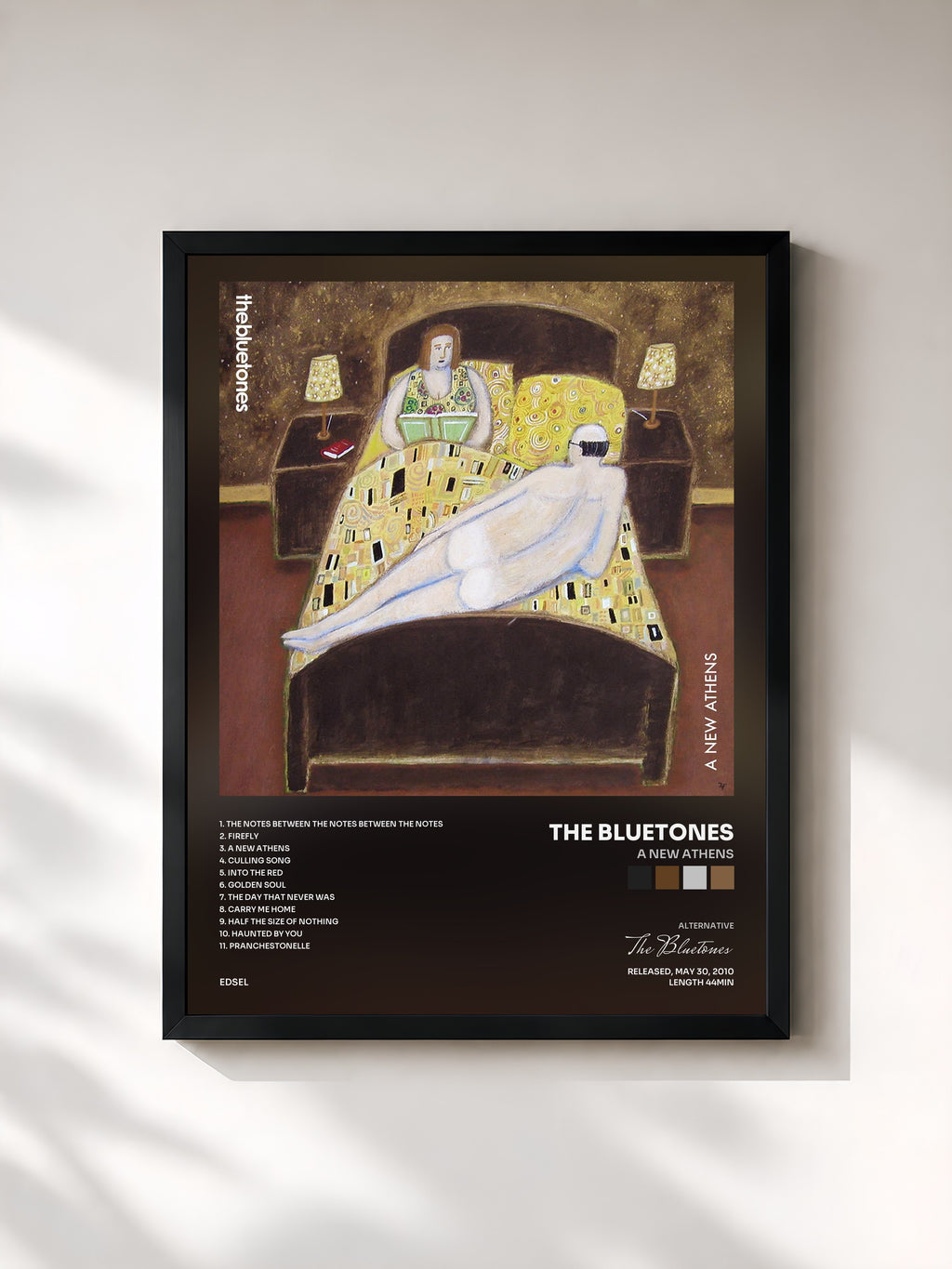 #noir Tableau de l'album A New Athens de The Bluetones, cadre noir, imprimé et encadré en France