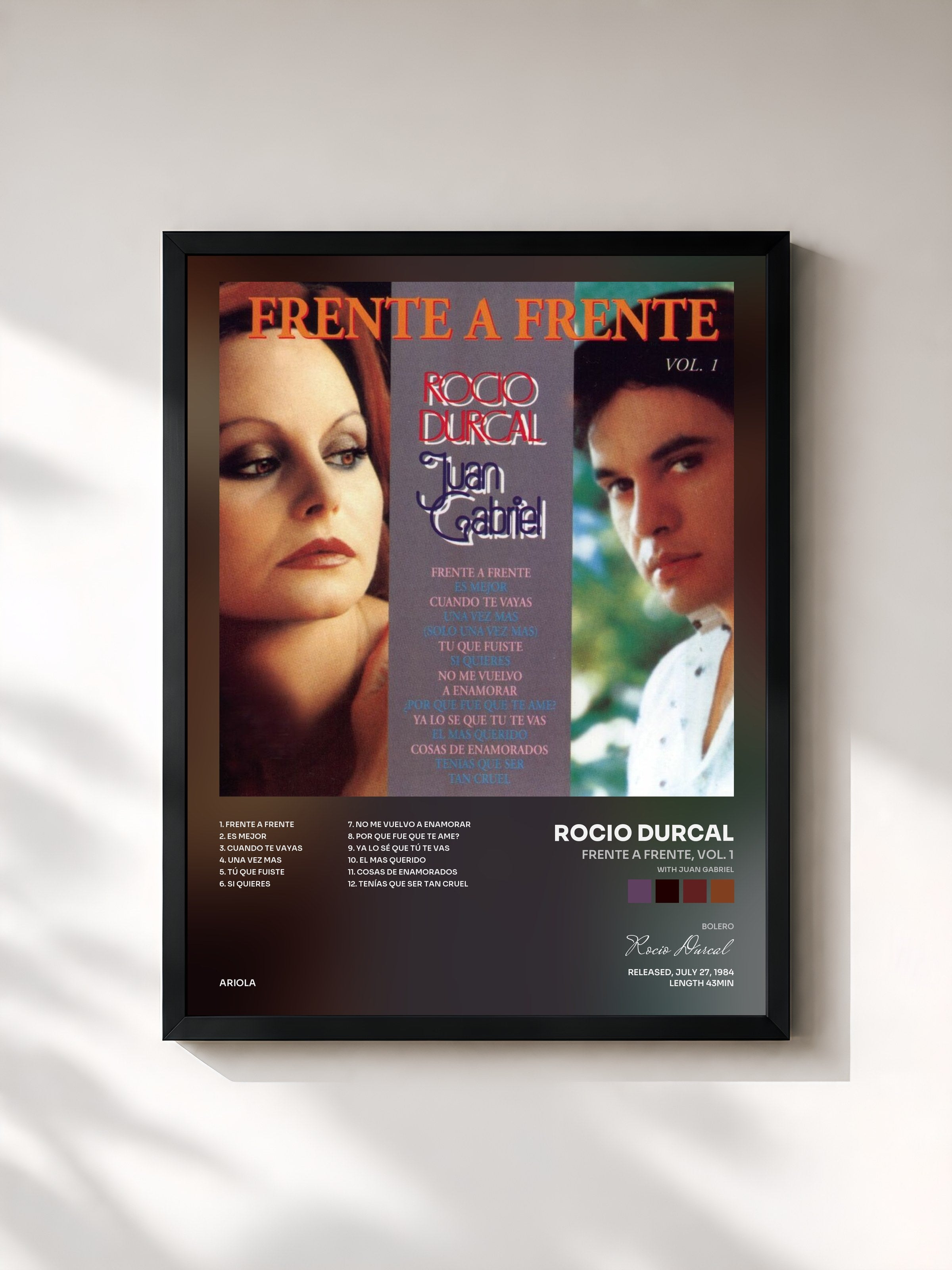 #noir Tableau de l'album Frente a Frente, Vol. 1 (with Juan Gabriel) de Rocio Durcal, cadre noir, imprimé et encadré en France
