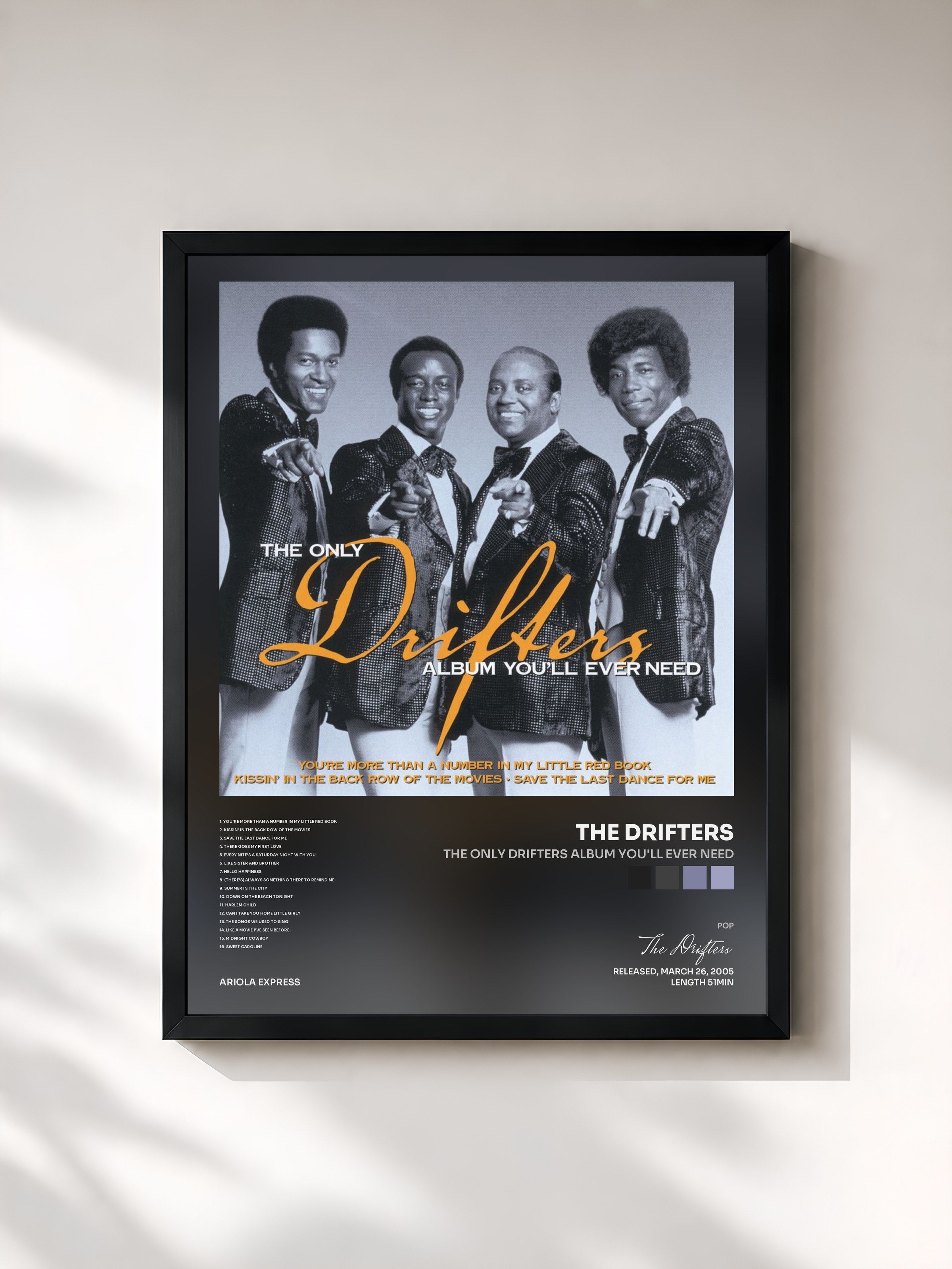 #noir Tableau de l'album The Only Drifters Album You'll Ever Need de The Drifters, cadre noir, imprimé et encadré en France