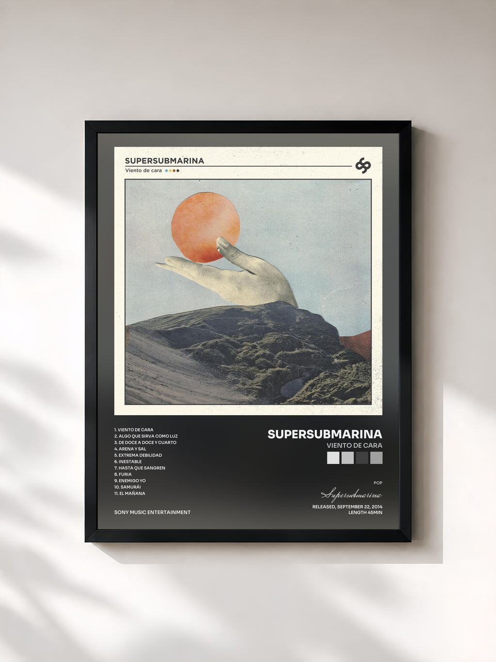 #noir Tableau de l'album Viento de Cara de Supersubmarina, cadre noir, imprimé et encadré en France
