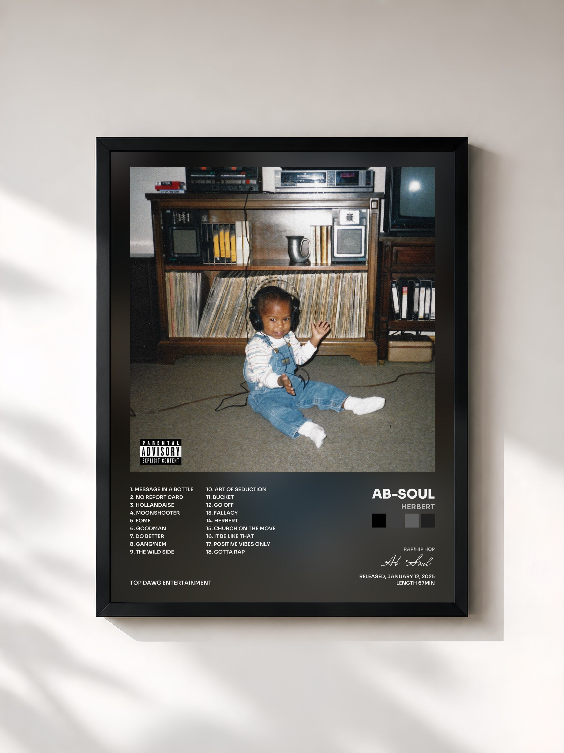 #noir Tableau de l'album HERBERT de Ab-Soul, cadre noir, imprimé et encadré en France