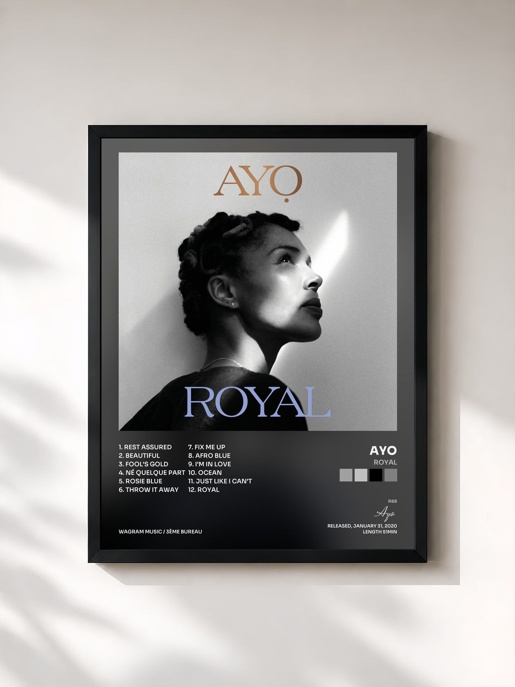 #noir Tableau de l'album Royal de Ayo, cadre noir, imprimé et encadré en France
