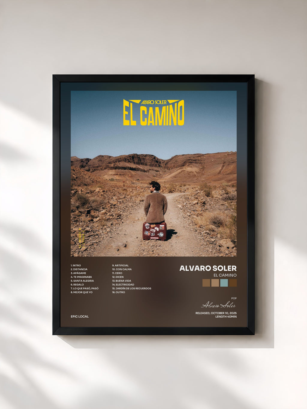 #noir Tableau de l'album EL CAMINO de Alvaro Soler, cadre noir, imprimé et encadré en France