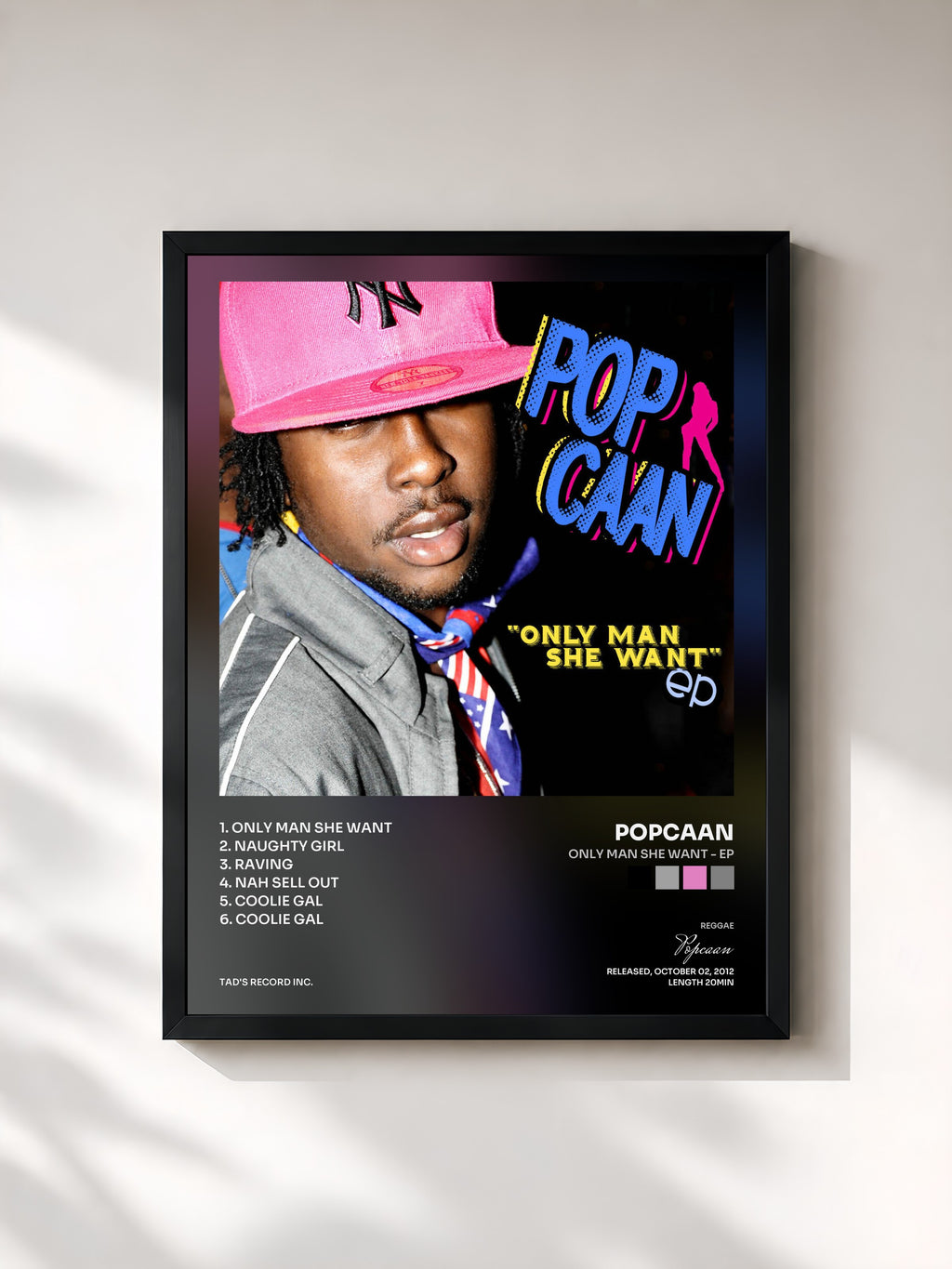 #noir Tableau de l'album Only Man She Want - EP de Popcaan, cadre noir, imprimé et encadré en France