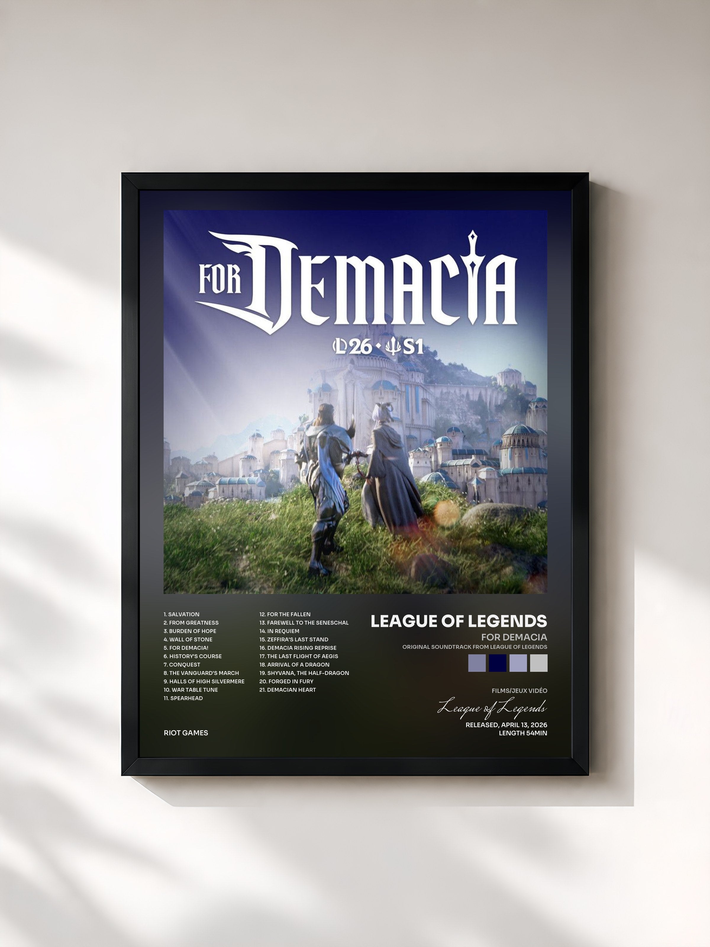 #noir Tableau de l'album For Demacia (Original Soundtrack from League of Legends) de League of Legends, cadre noir, imprimé et encadré en France