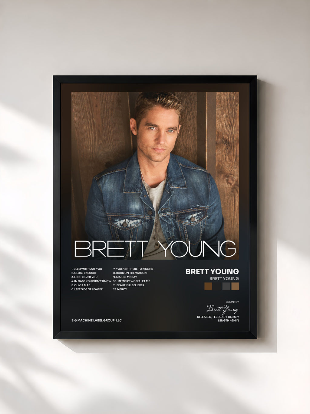 #noir Tableau de l'album Brett Young de Brett Young, cadre noir, imprimé et encadré en France